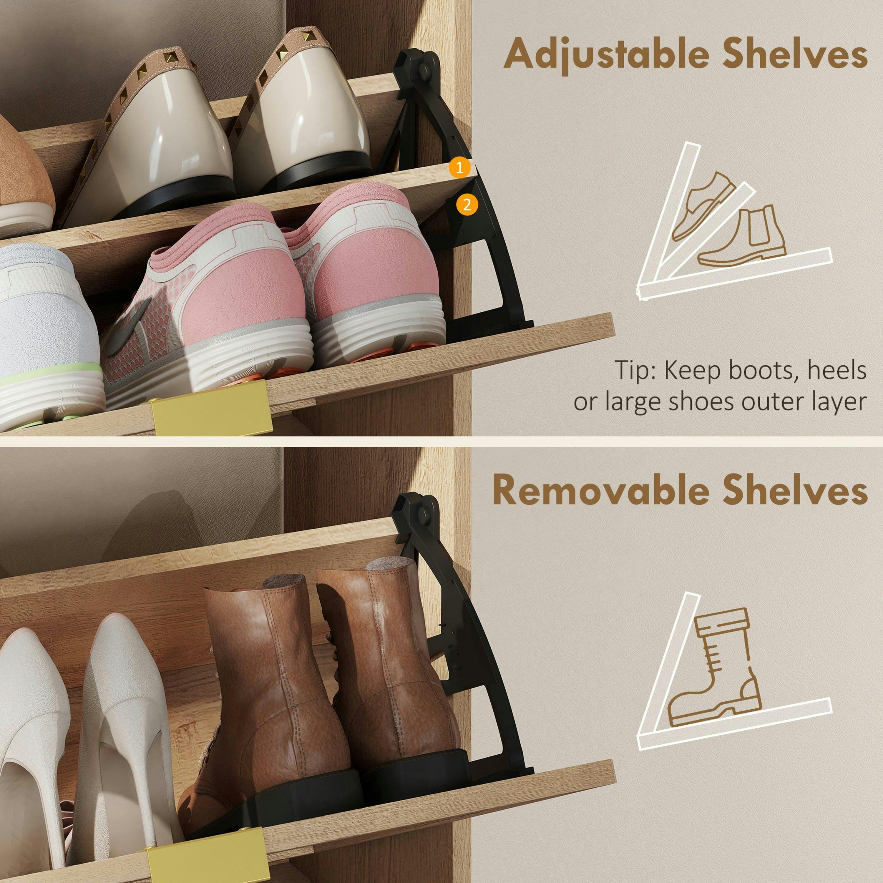 HOMCOM Narrow Shoe Cabinet with 2 Flip Drawers, Modern Shoe Storage Cabinet , view 5 of 5