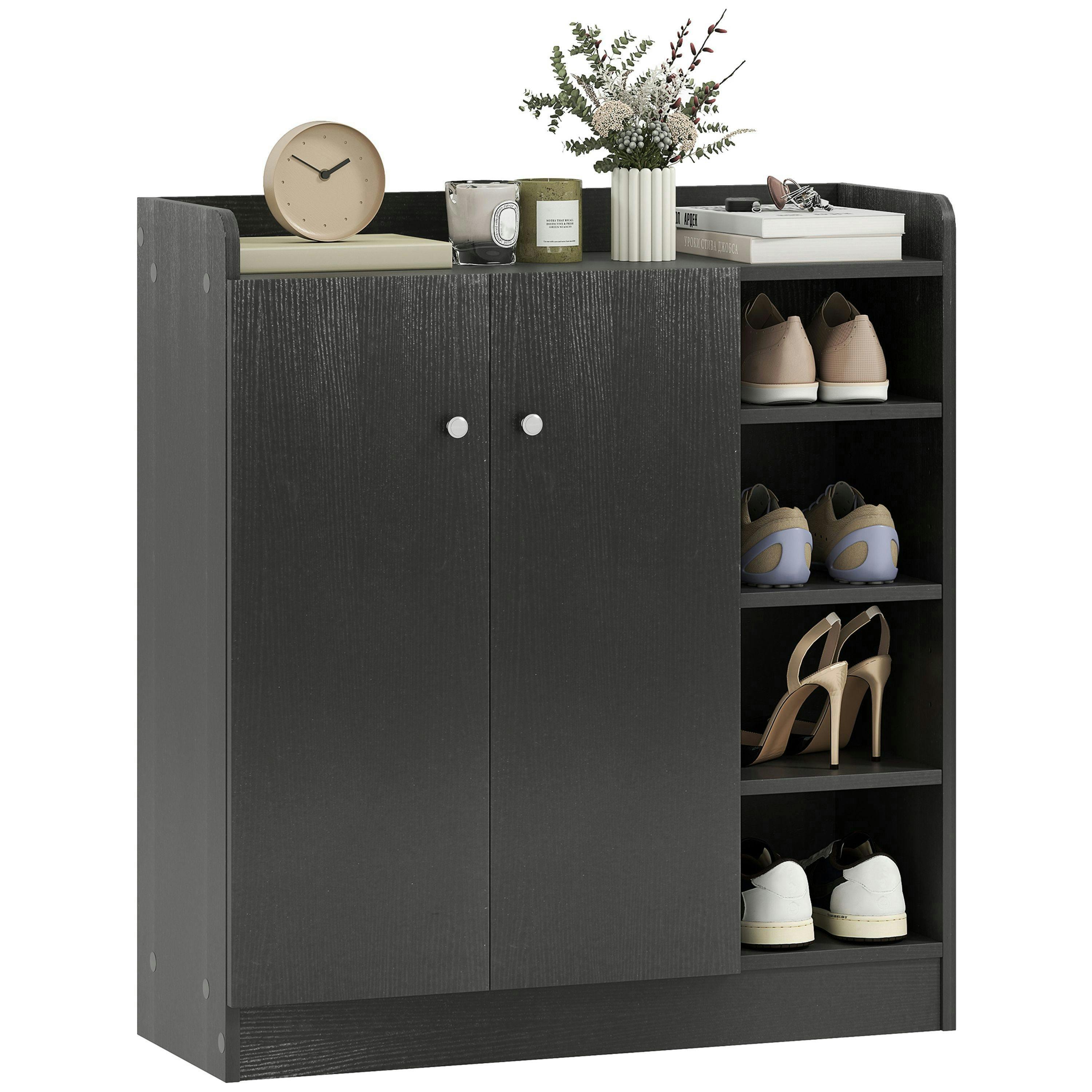 HOMCOM Shoe Storage Cabinet Footwear Rack Stand w/Adjustable Shelves Black , view 2 of 5