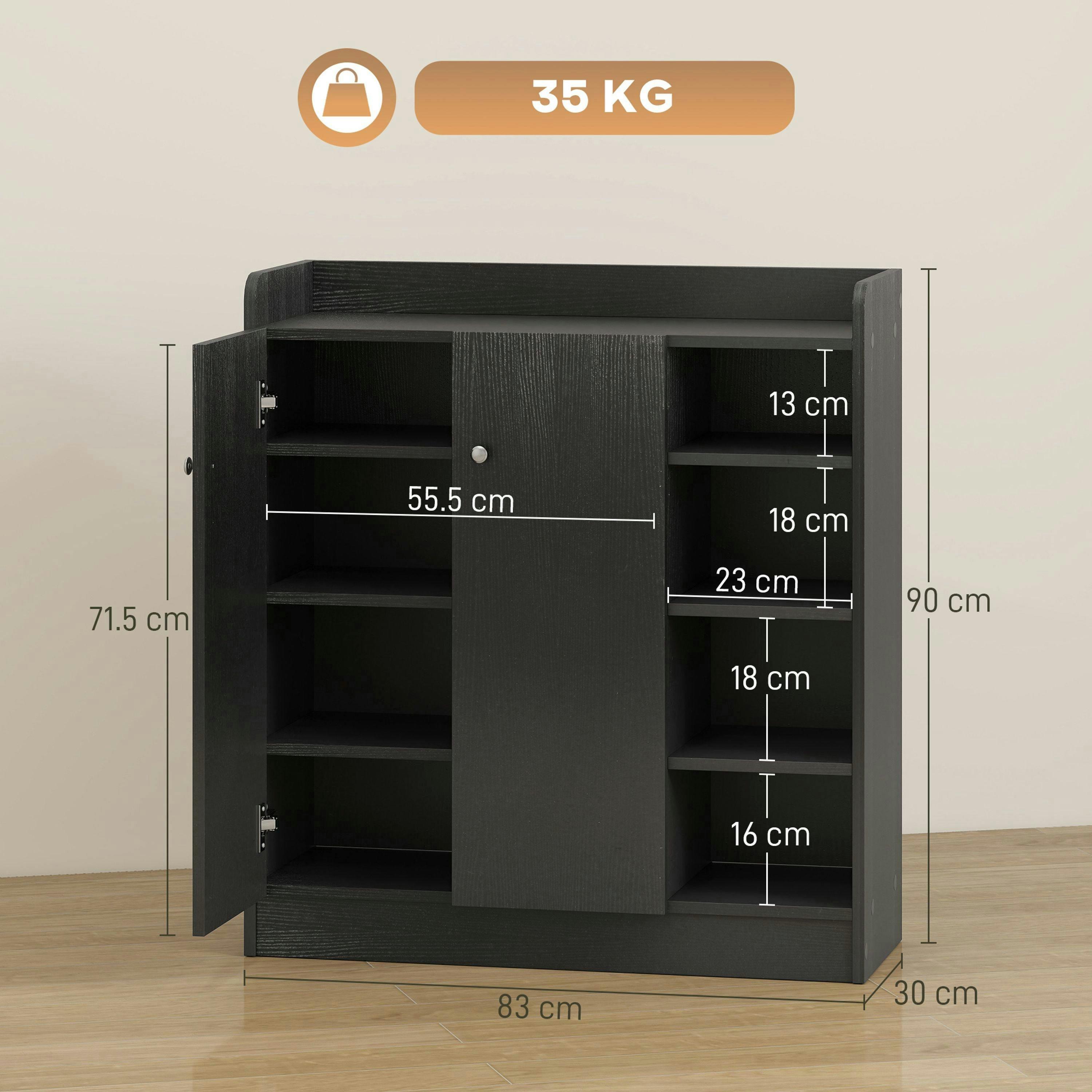 HOMCOM Shoe Storage Cabinet Footwear Rack Stand w/Adjustable Shelves Black , view 3 of 5