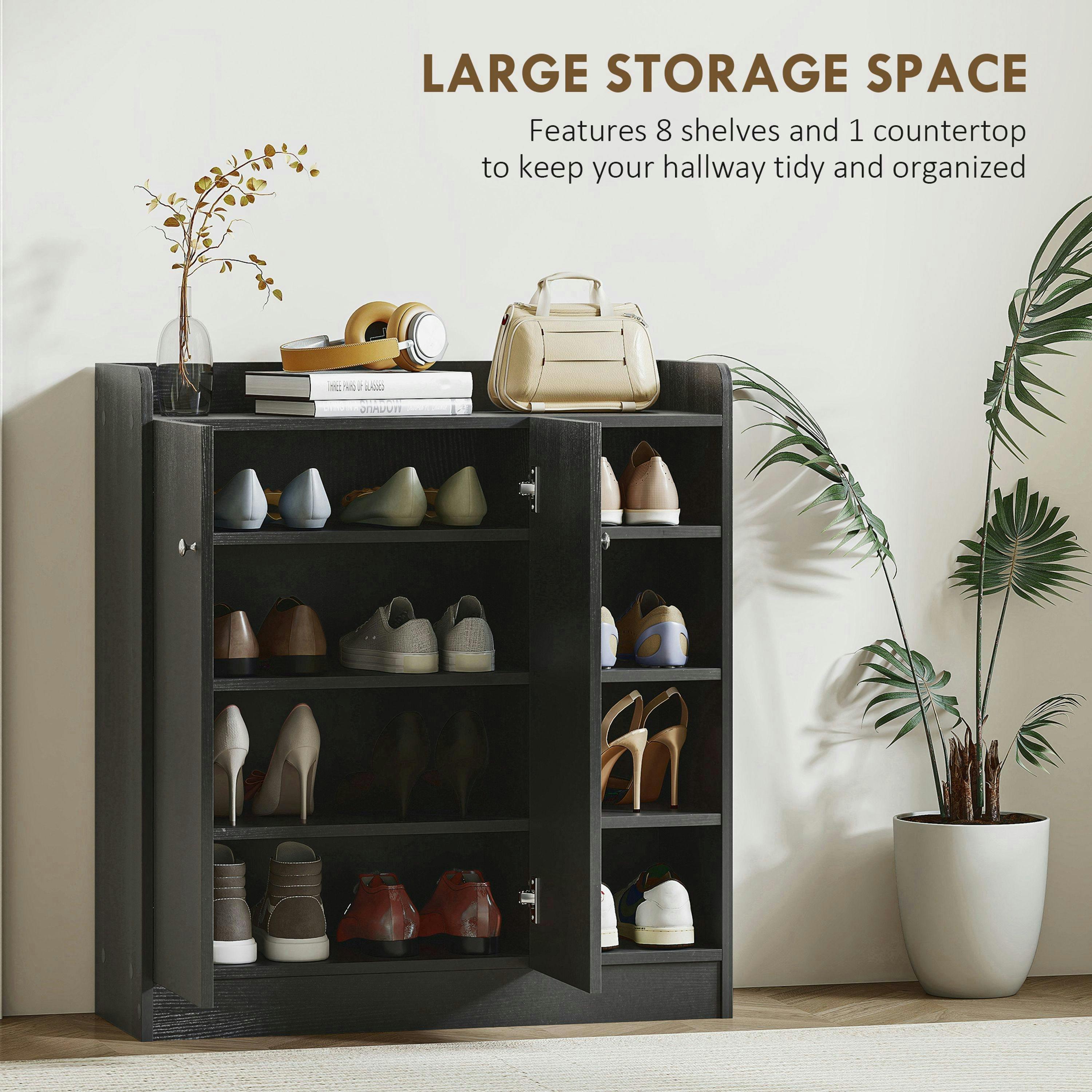 HOMCOM Shoe Storage Cabinet Footwear Rack Stand w/Adjustable Shelves Black , view 4 of 5