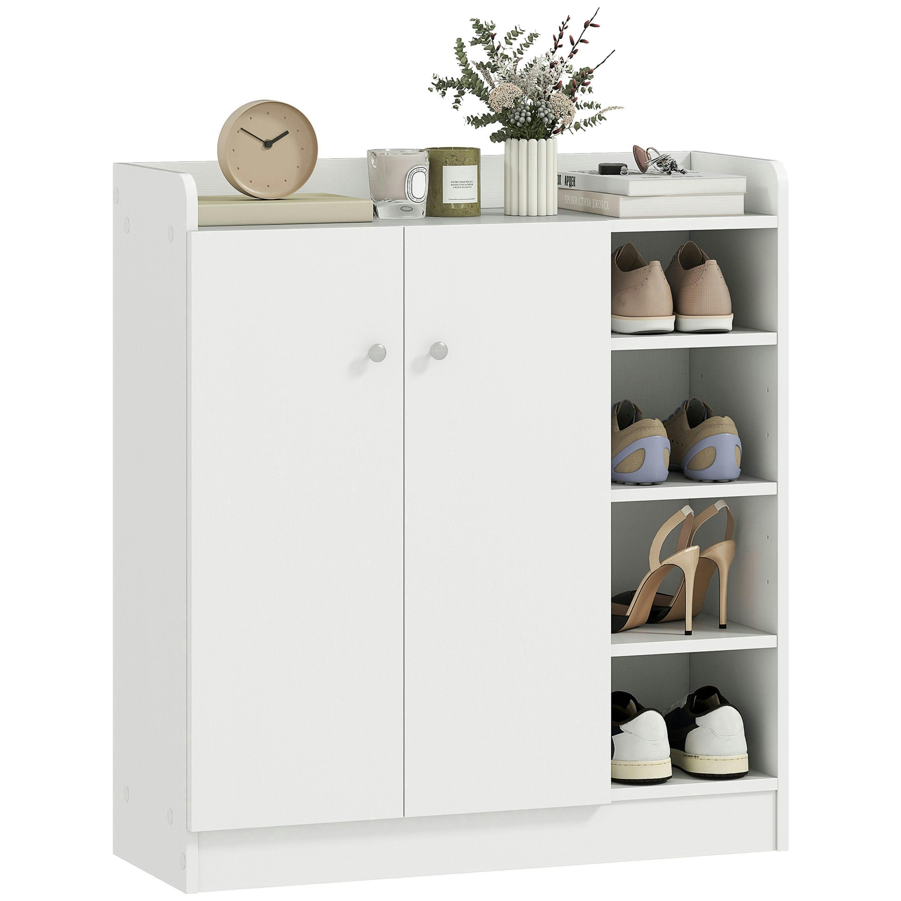HOMCOM Shoe Storage Cabinet Footwear Rack Stand w/Adjustable Shelves White , view 2 of 5