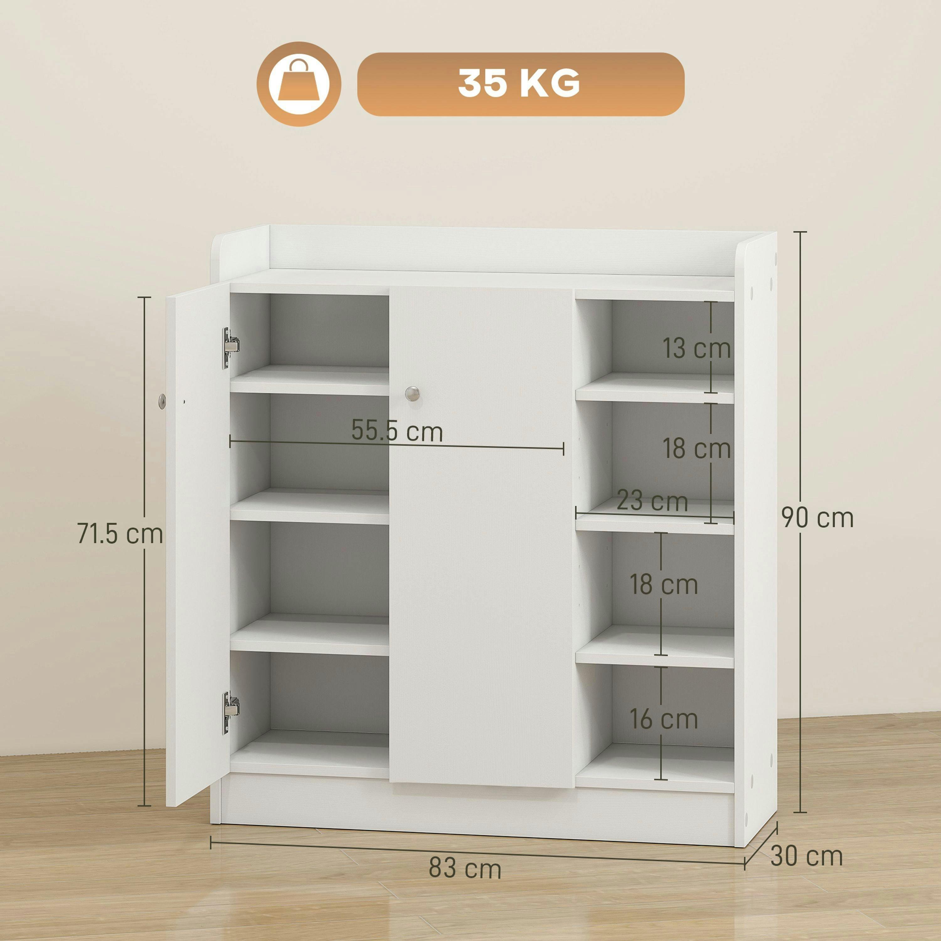 HOMCOM Shoe Storage Cabinet Footwear Rack Stand w/Adjustable Shelves White , view 3 of 5