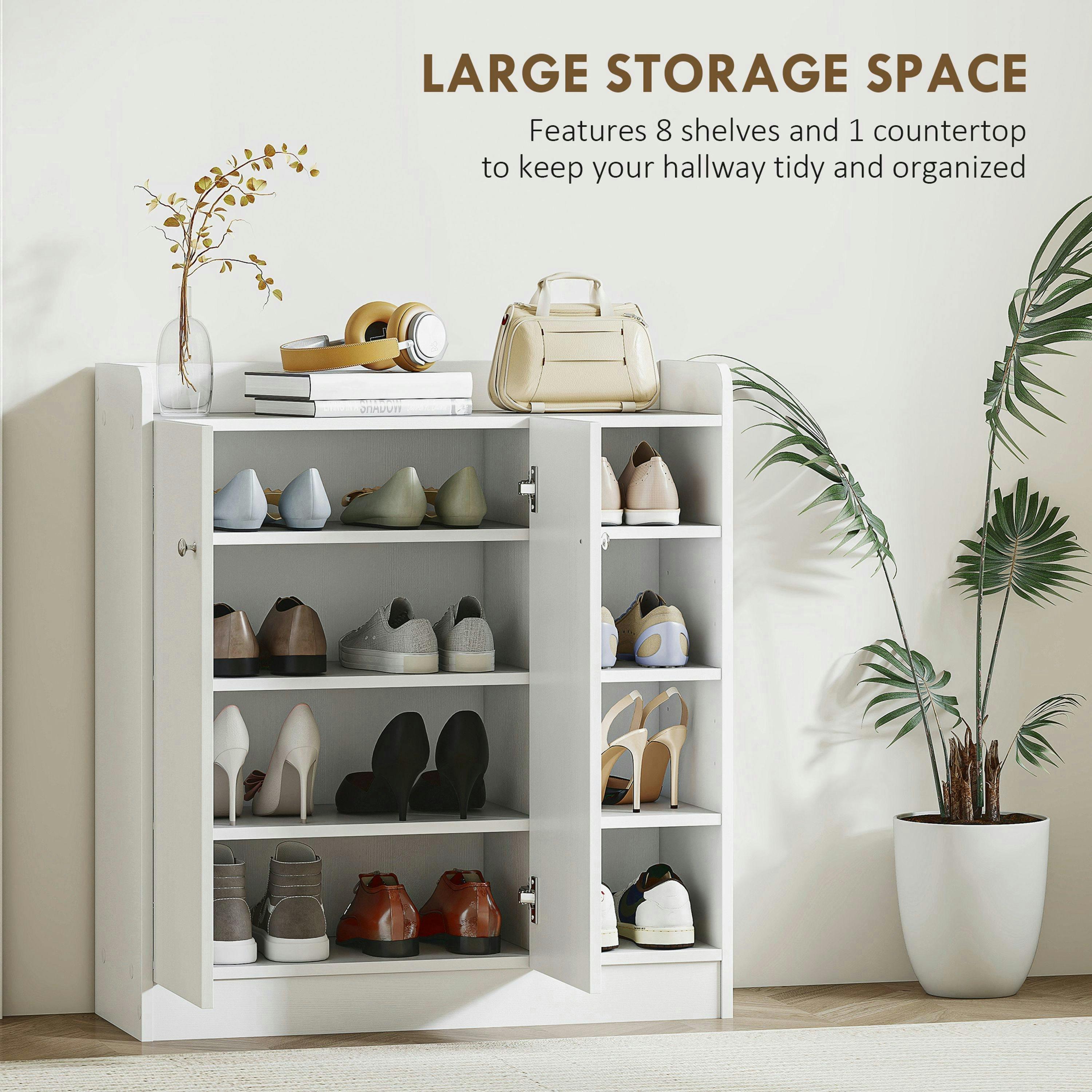 HOMCOM Shoe Storage Cabinet Footwear Rack Stand w/Adjustable Shelves White , view 4 of 5