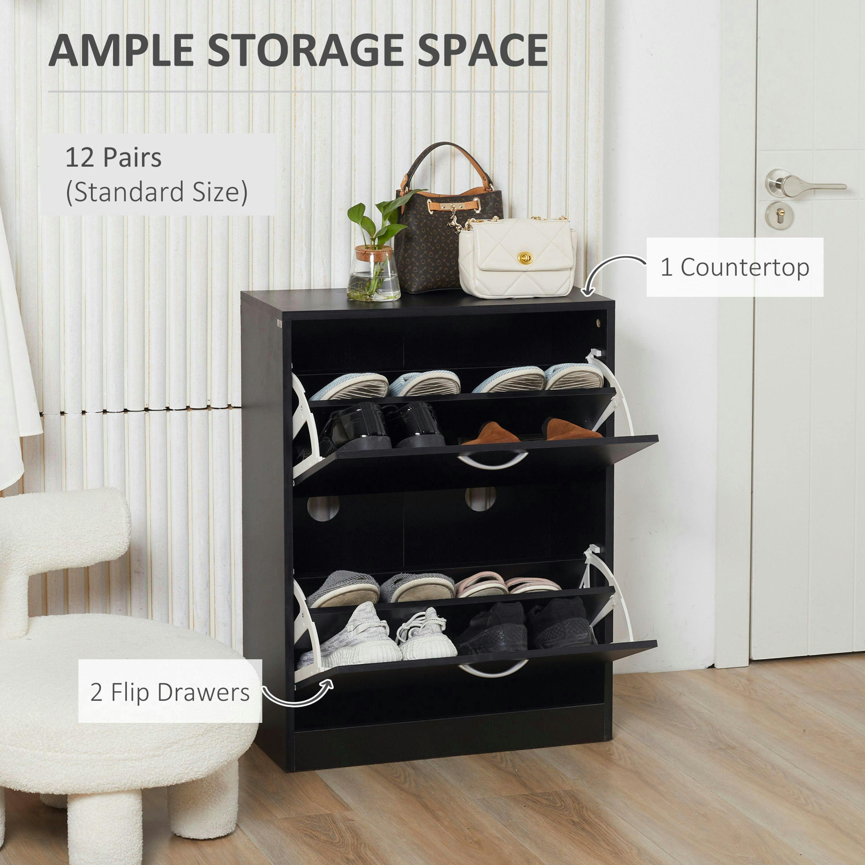HOMCOM Two Drawer Shoe Storage Cabinet Footwear Stand Organiser for 12 Pairs , view 4 of 5