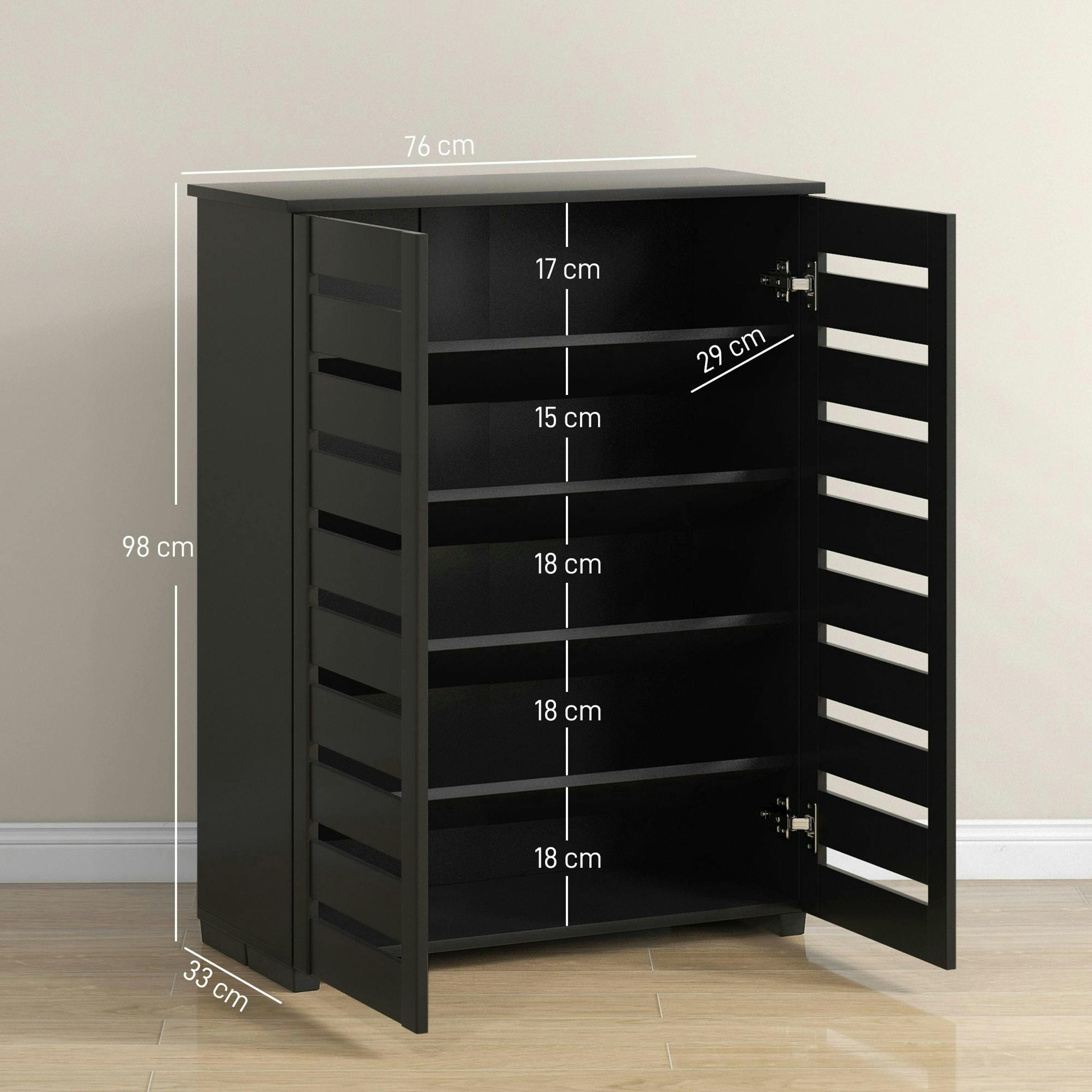 HOMCOM Shoe Storage Cabinet with Slatted Doors for 15 Pairs of Shoes , view 3 of 5