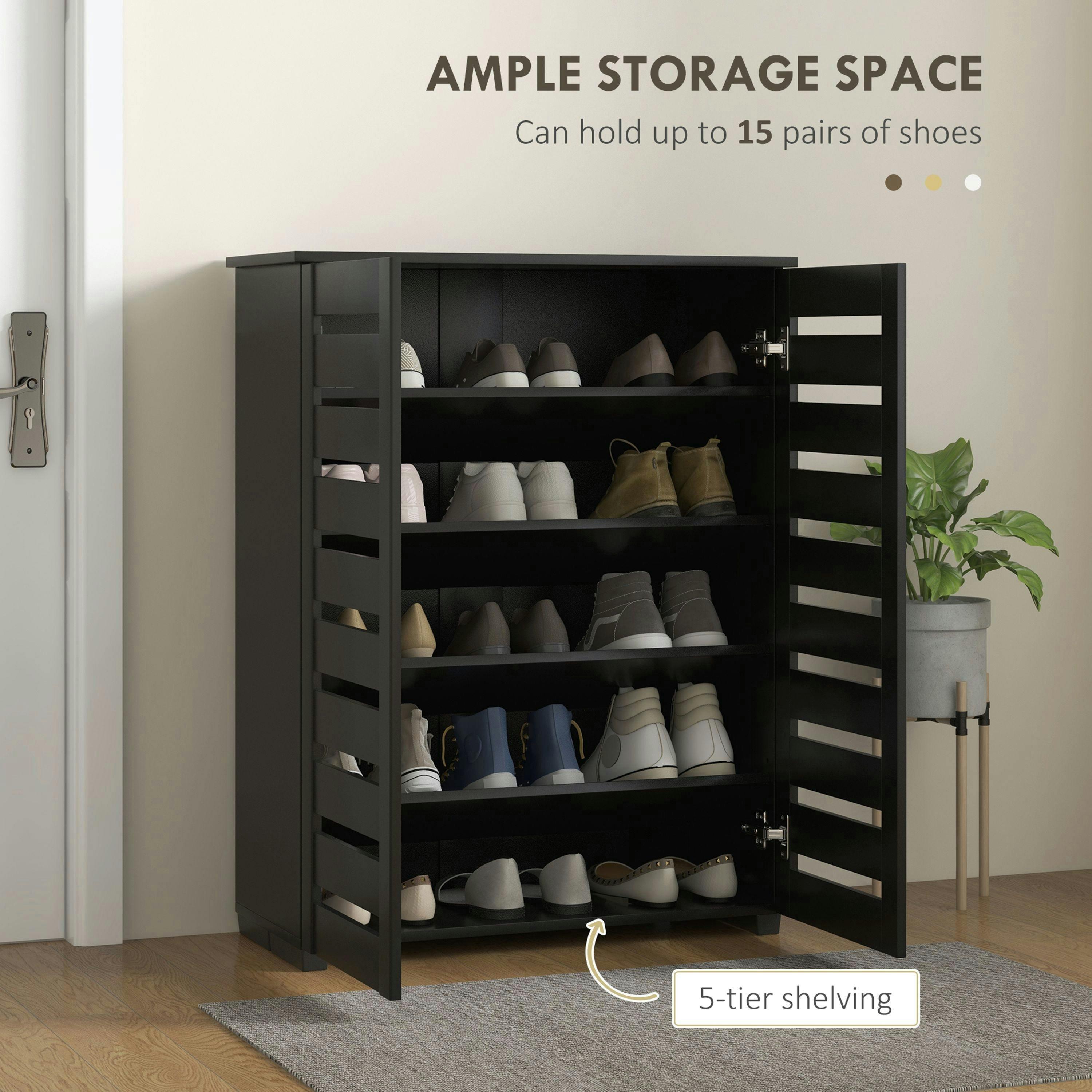 HOMCOM Shoe Storage Cabinet with Slatted Doors for 15 Pairs of Shoes , view 4 of 5