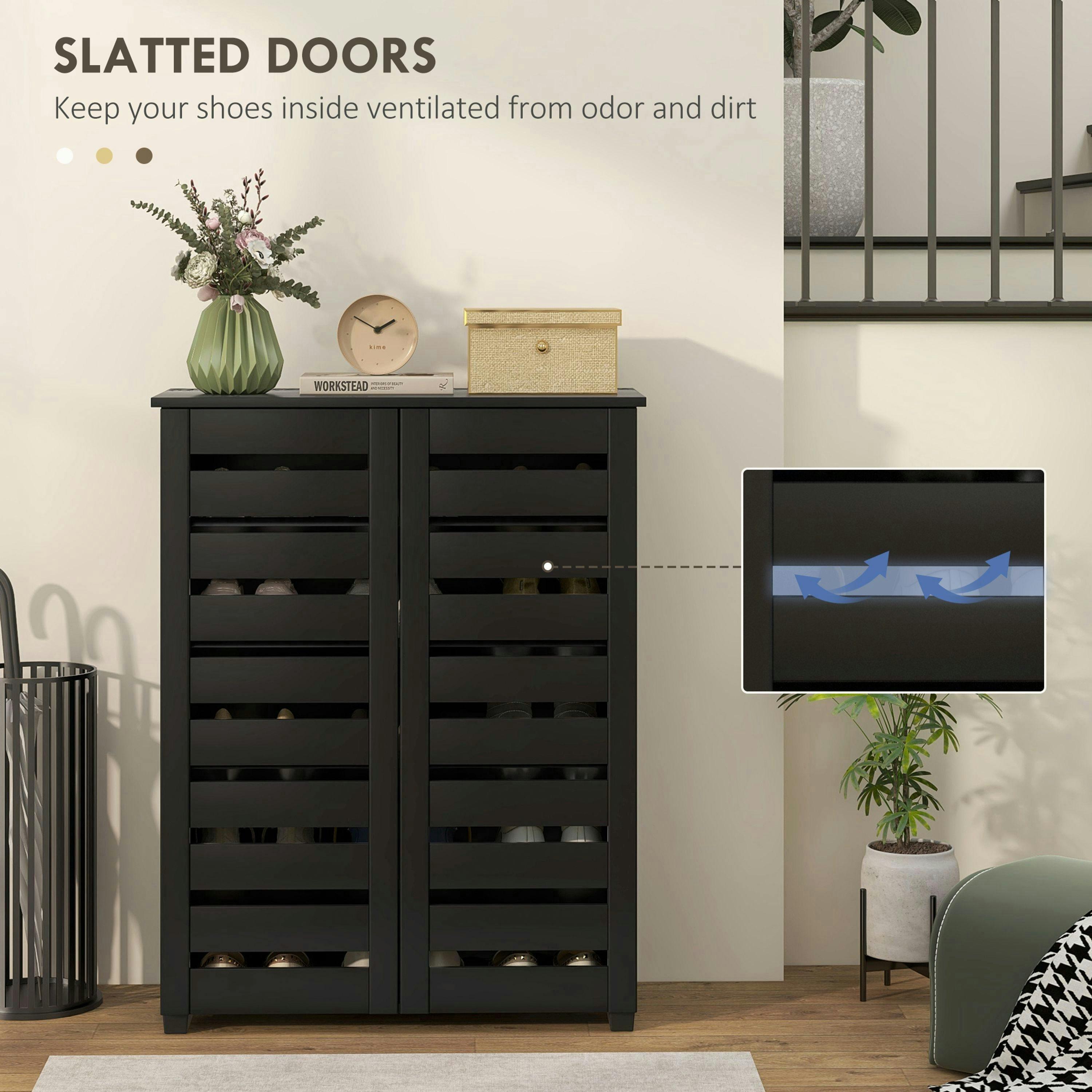 HOMCOM Shoe Storage Cabinet with Slatted Doors for 15 Pairs of Shoes , view 5 of 5