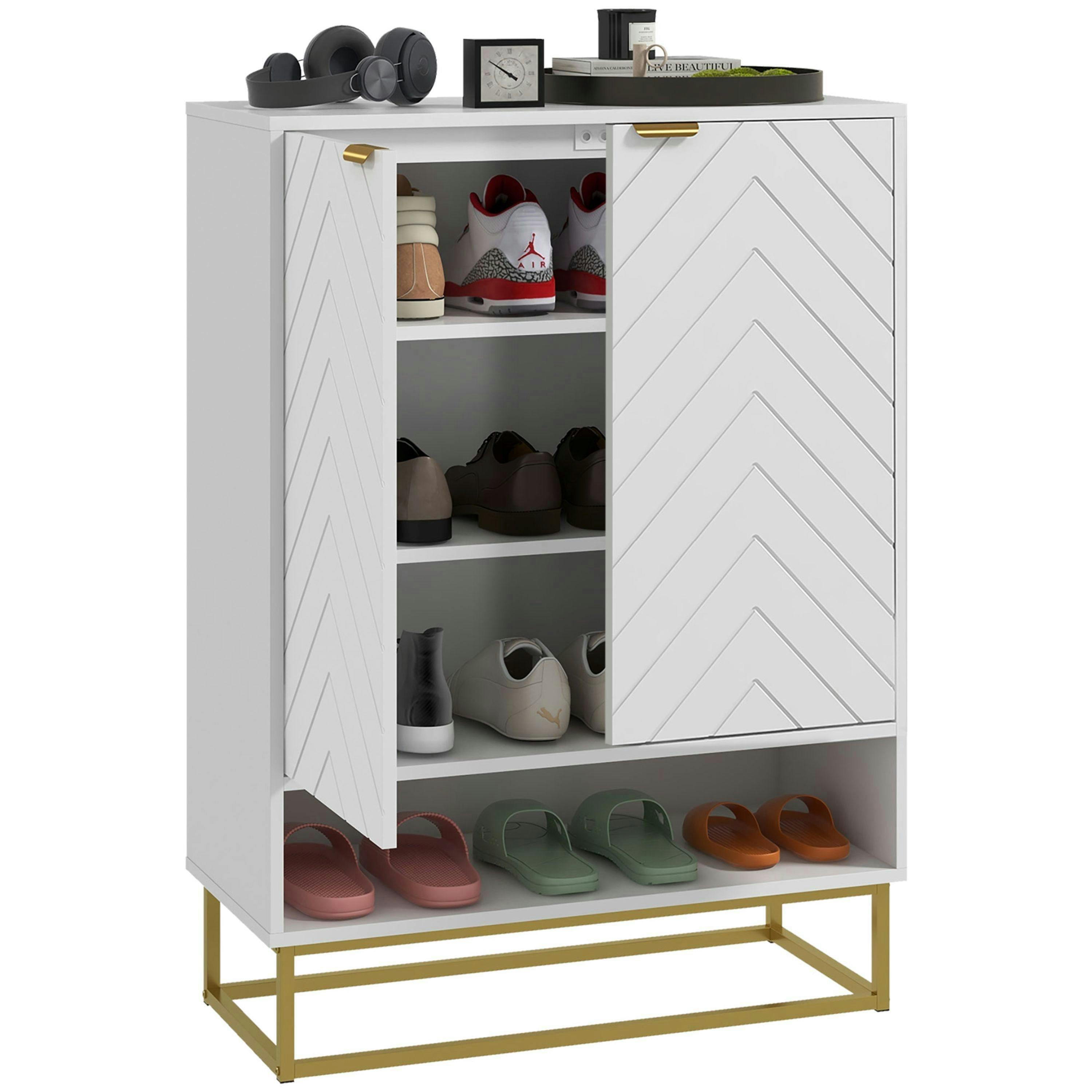 HOMCOM Shoe Cabinet with 2 Chevron Doors, Adjustable Shelf for 12 Pairs , view 2 of 5