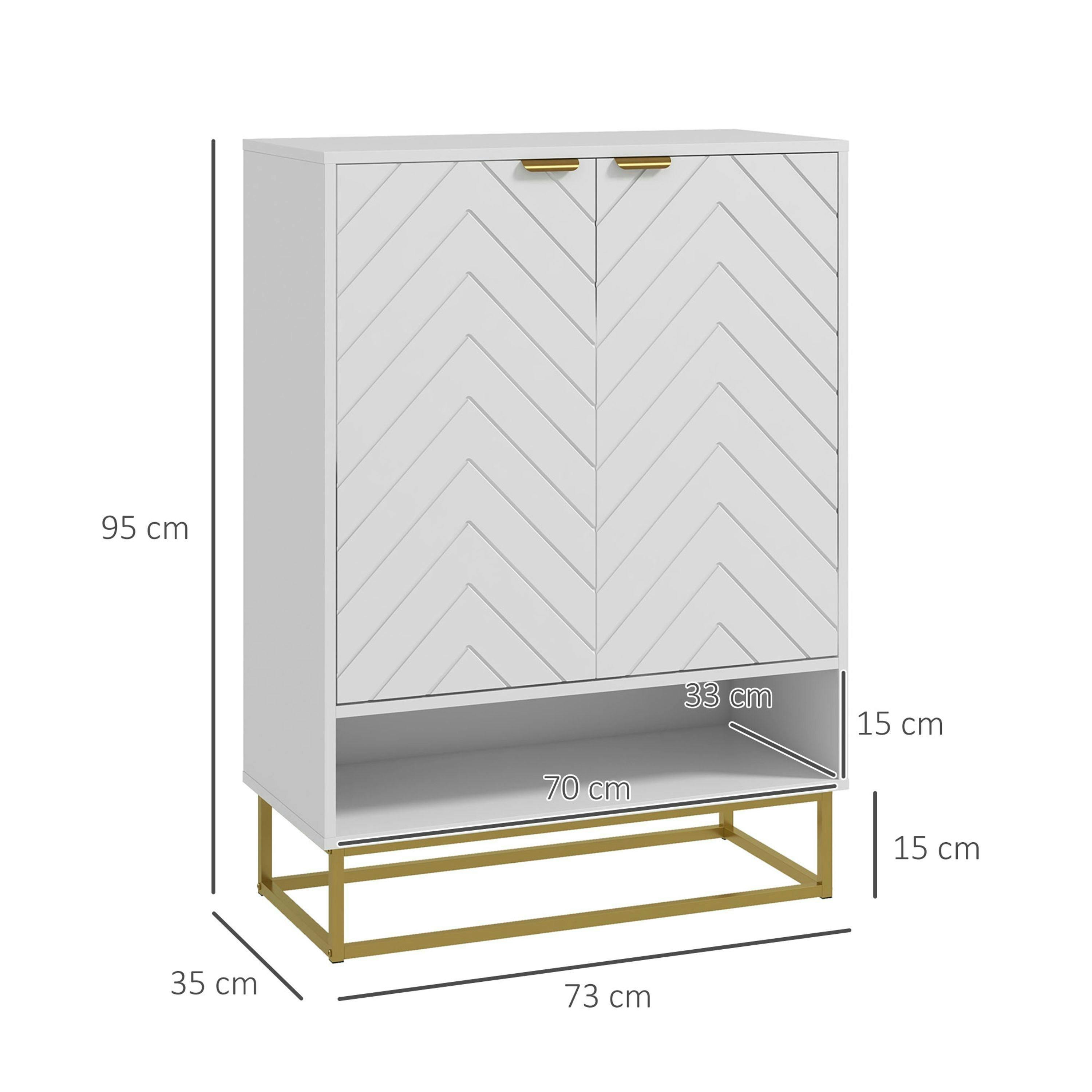 HOMCOM Shoe Cabinet with 2 Chevron Doors, Adjustable Shelf for 12 Pairs , view 3 of 5