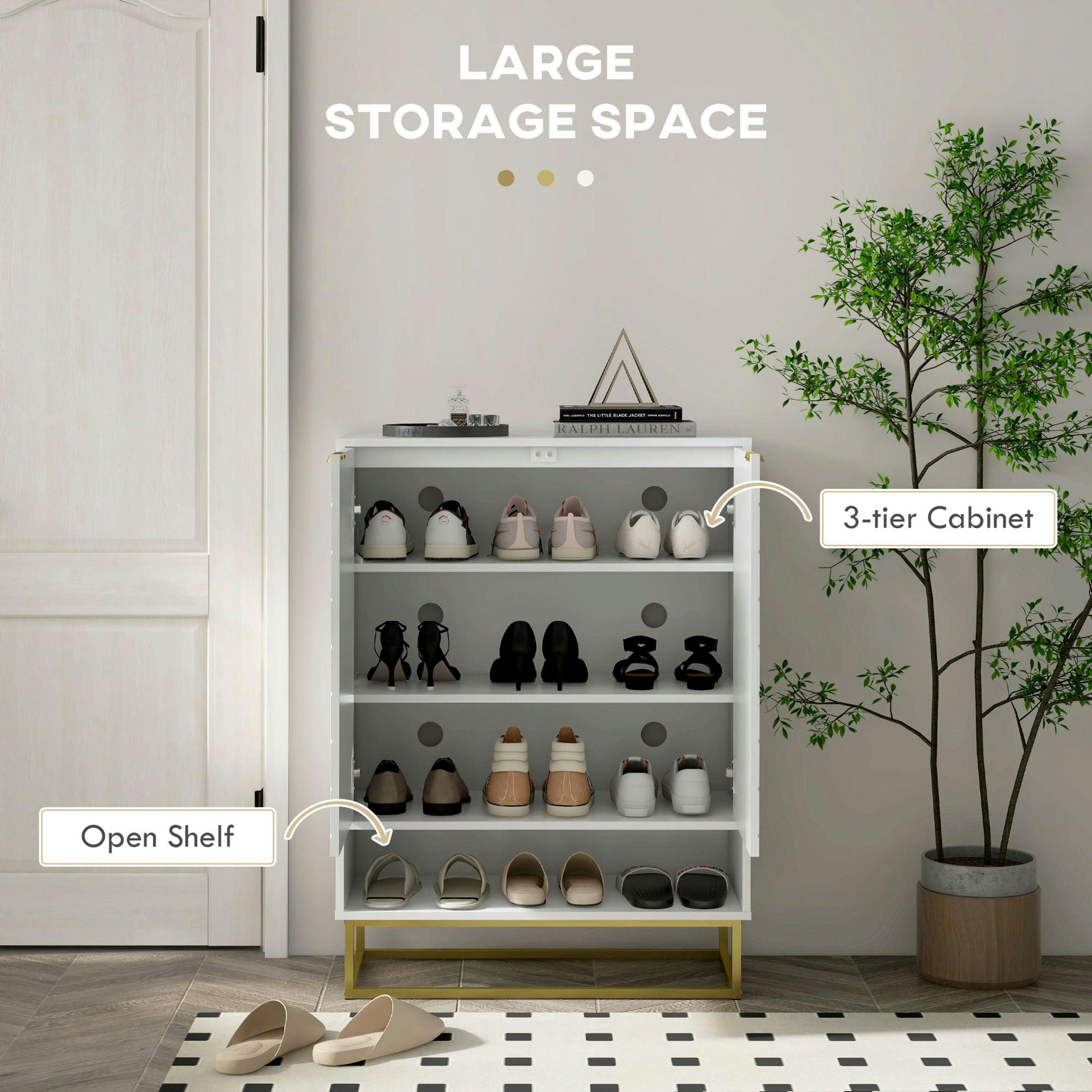 HOMCOM Shoe Cabinet with 2 Chevron Doors, Adjustable Shelf for 12 Pairs , view 4 of 5