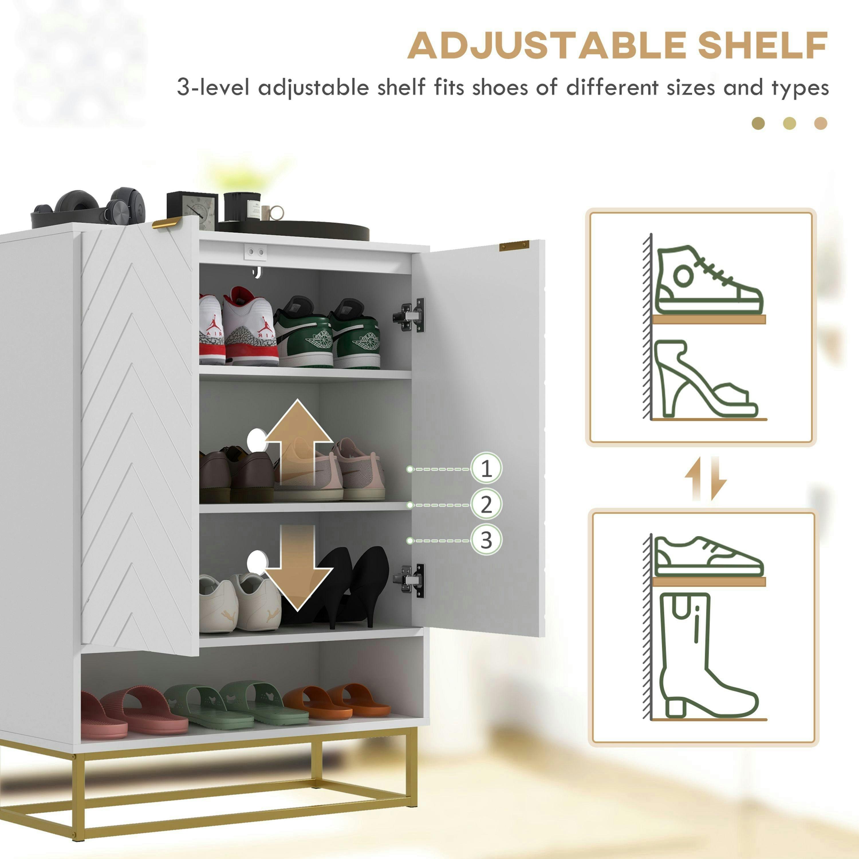 HOMCOM Shoe Cabinet with 2 Chevron Doors, Adjustable Shelf for 12 Pairs , view 5 of 5