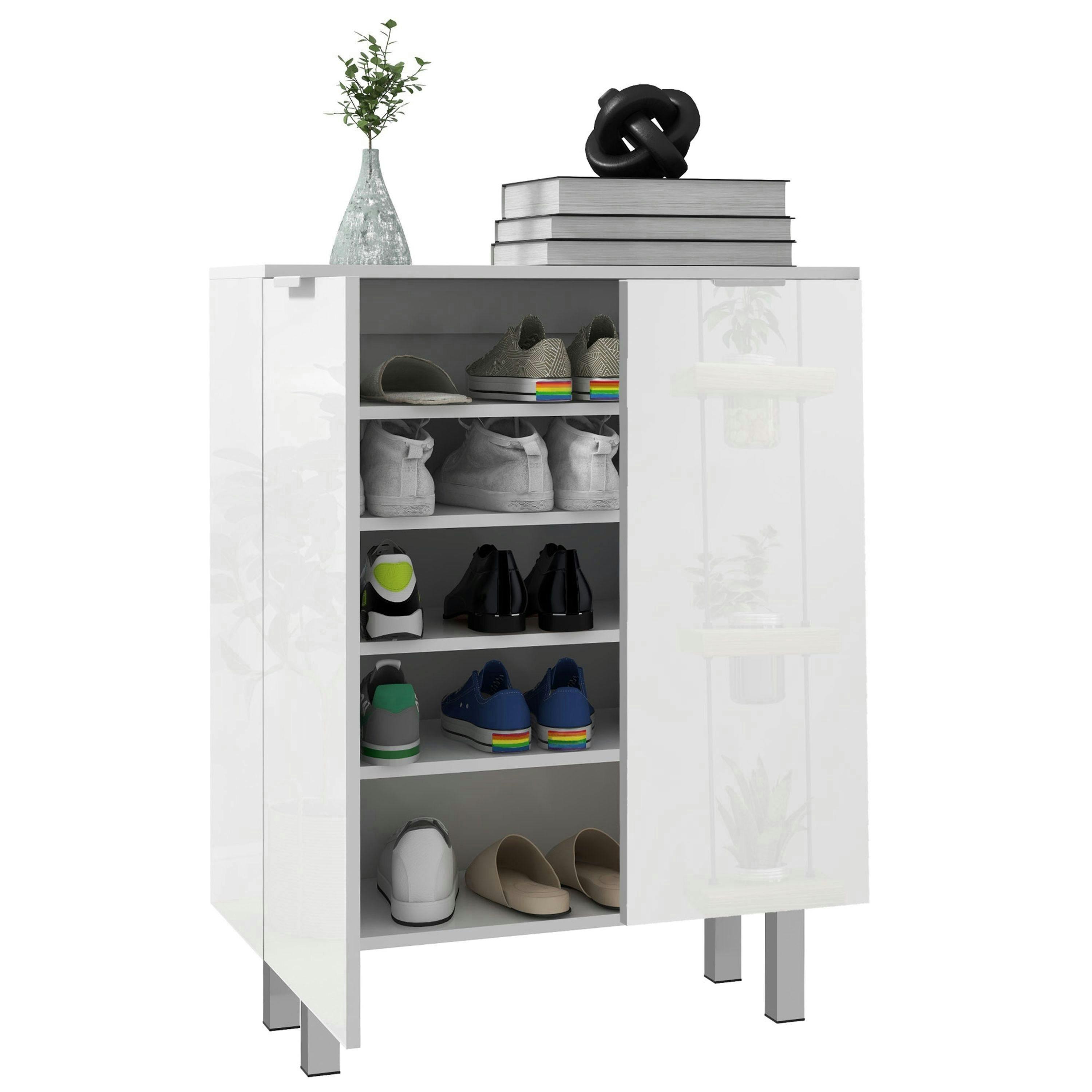 HOMCOM Shoe Storage Cabinet with Soft-Close Hinges & Adjust Shelves, High Gloss , view 2 of 5