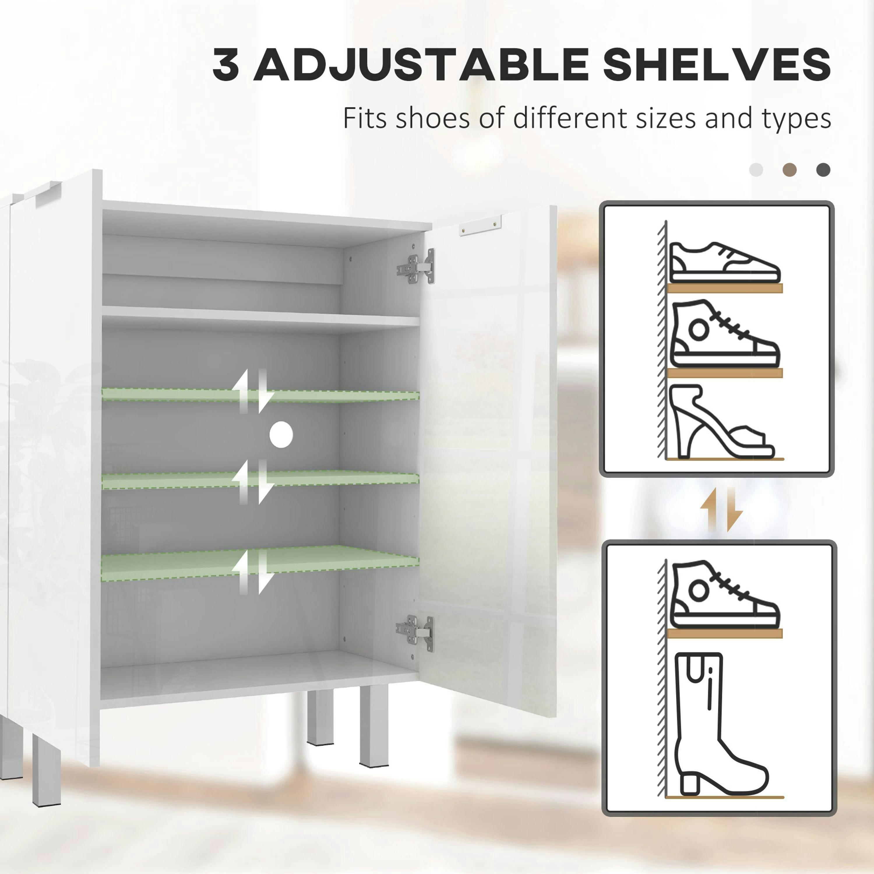 HOMCOM Shoe Storage Cabinet with Soft-Close Hinges & Adjust Shelves, High Gloss , view 4 of 5