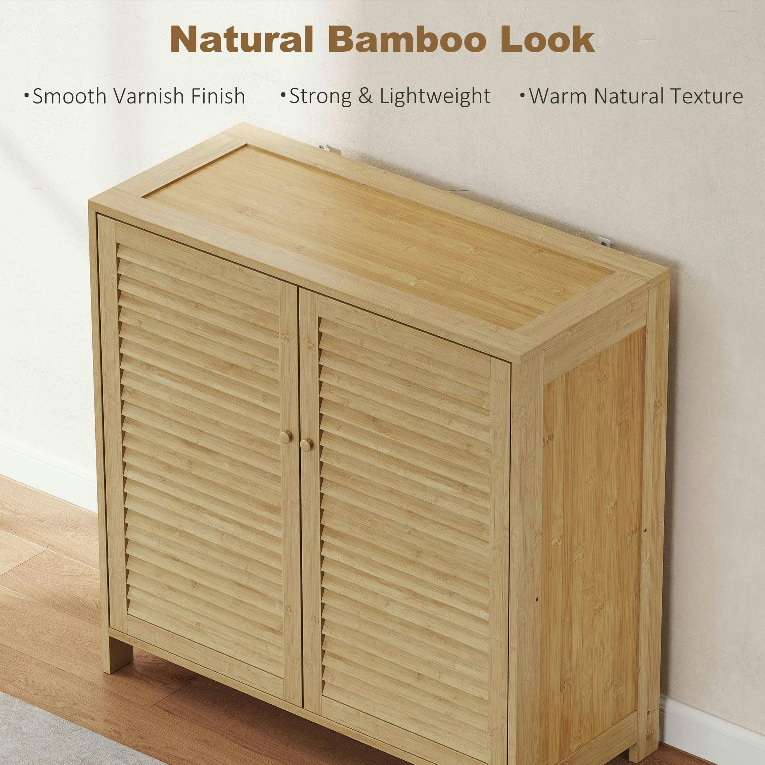 HOMCOM Bamboo Shoe Cabinet with Louvered Doors 14 Pairs Shoe Storage Cabinet , view 5 of 5