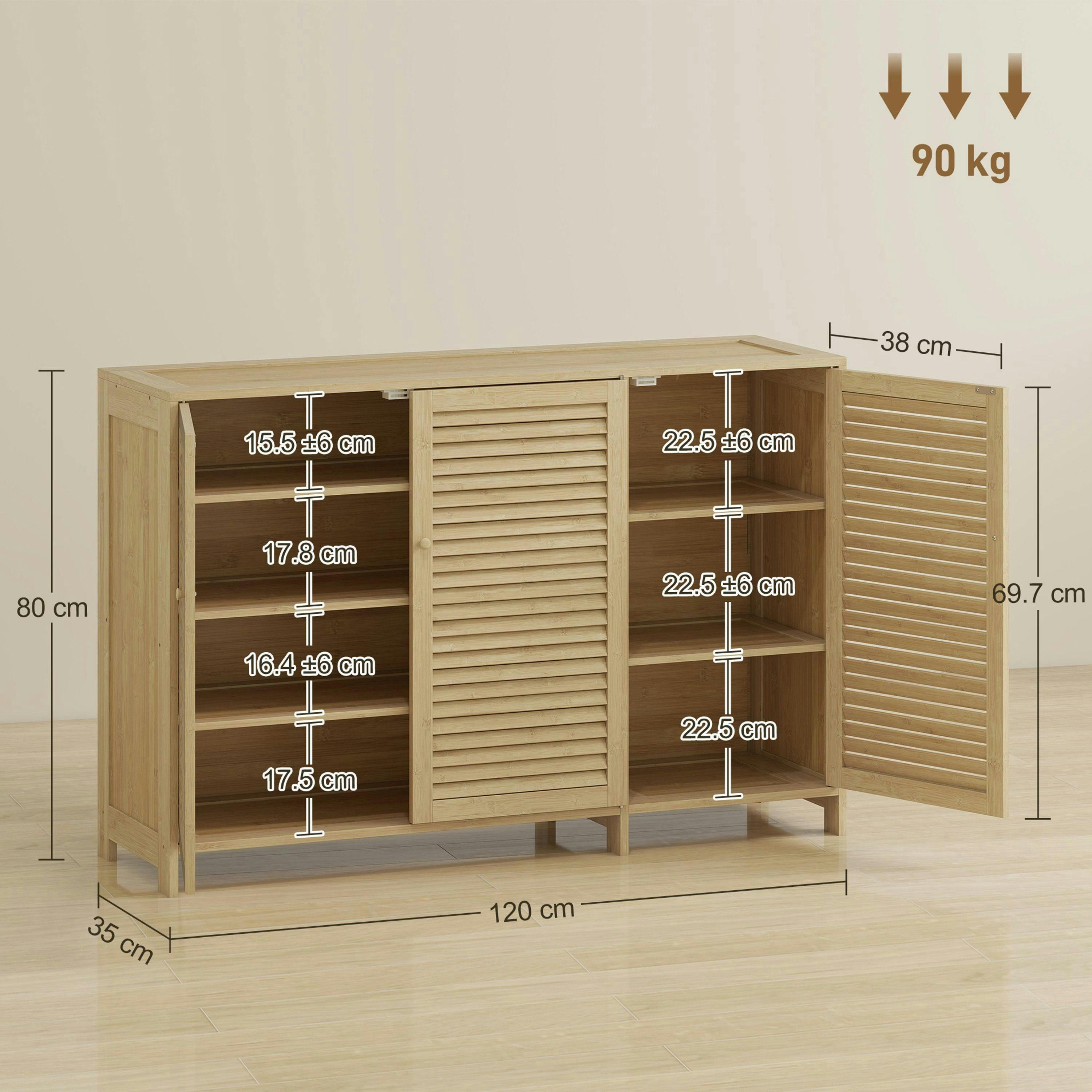 HOMCOM Bamboo Shoe Cabinet with Louvered Doors 18 Pairs Shoe Storage Cabinet , view 3 of 5