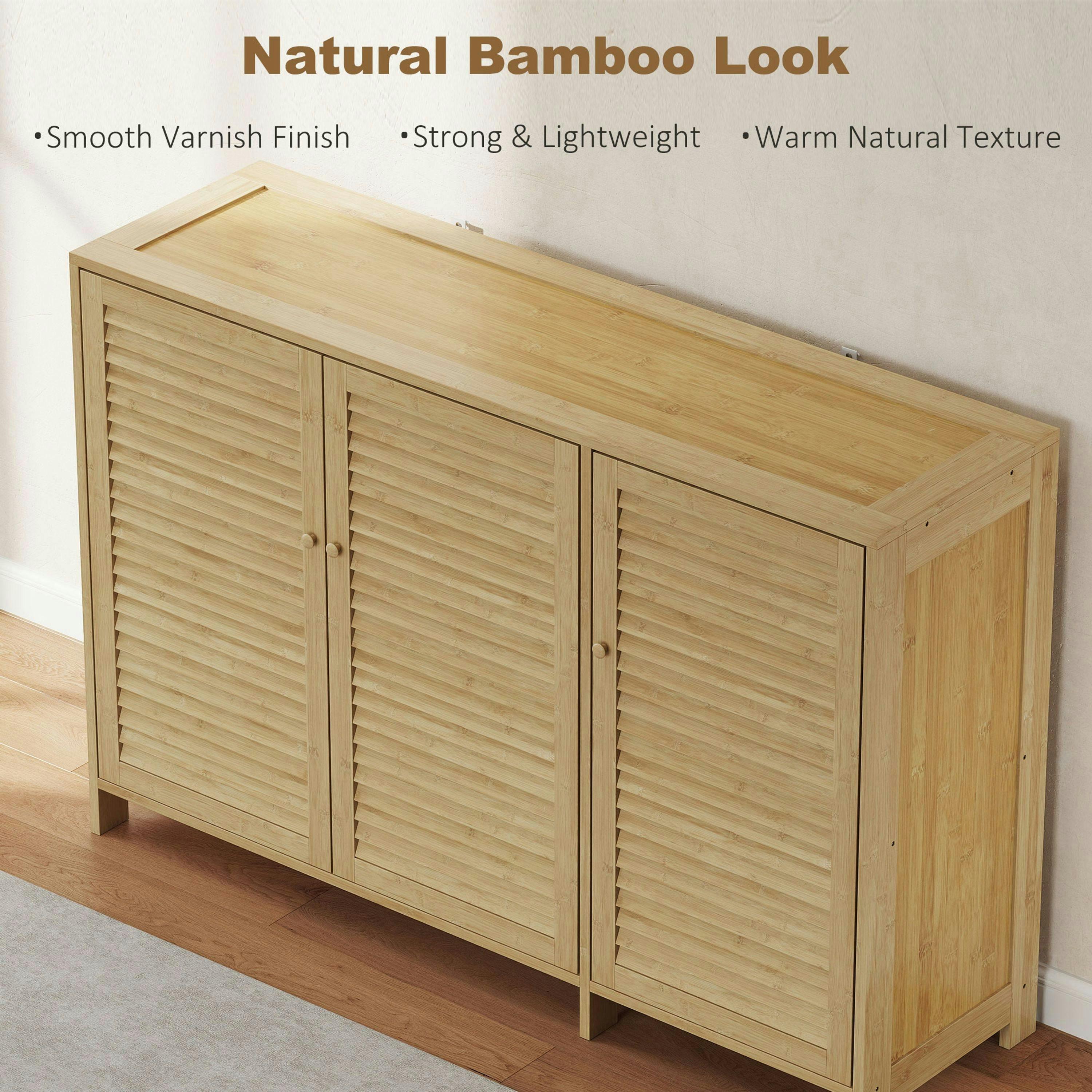 HOMCOM Bamboo Shoe Cabinet with Louvered Doors 18 Pairs Shoe Storage Cabinet , view 5 of 5