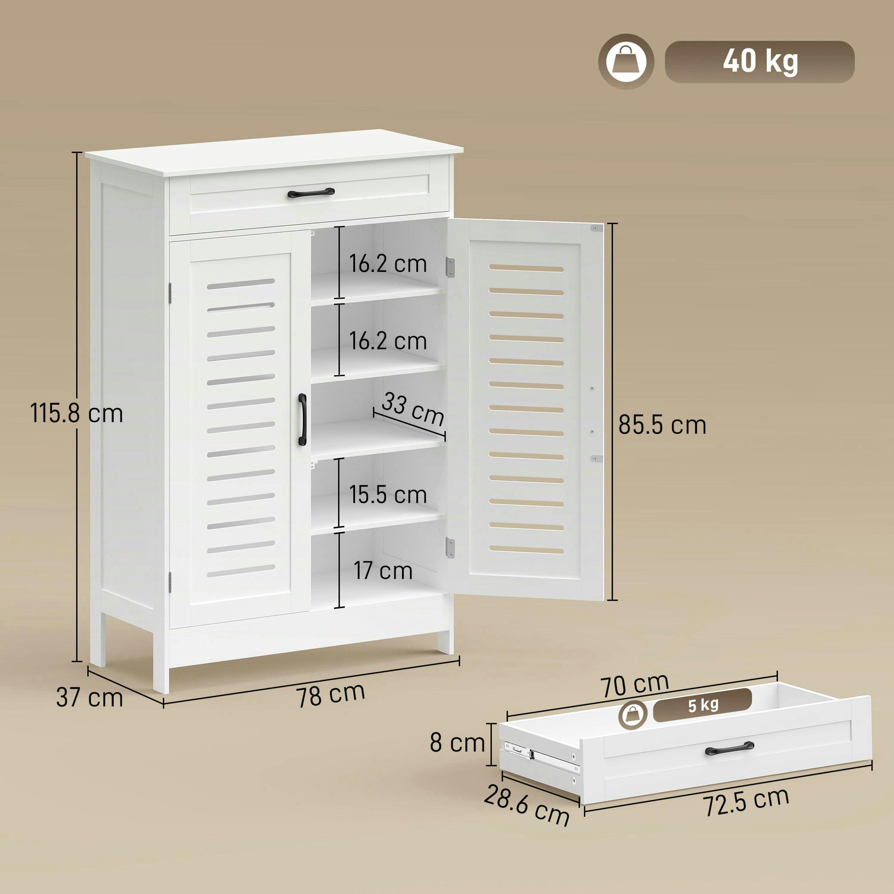 HOMCOM Modern Shoe Storage Cabinet with Louvered Doors and Drawer , view 3 of 5