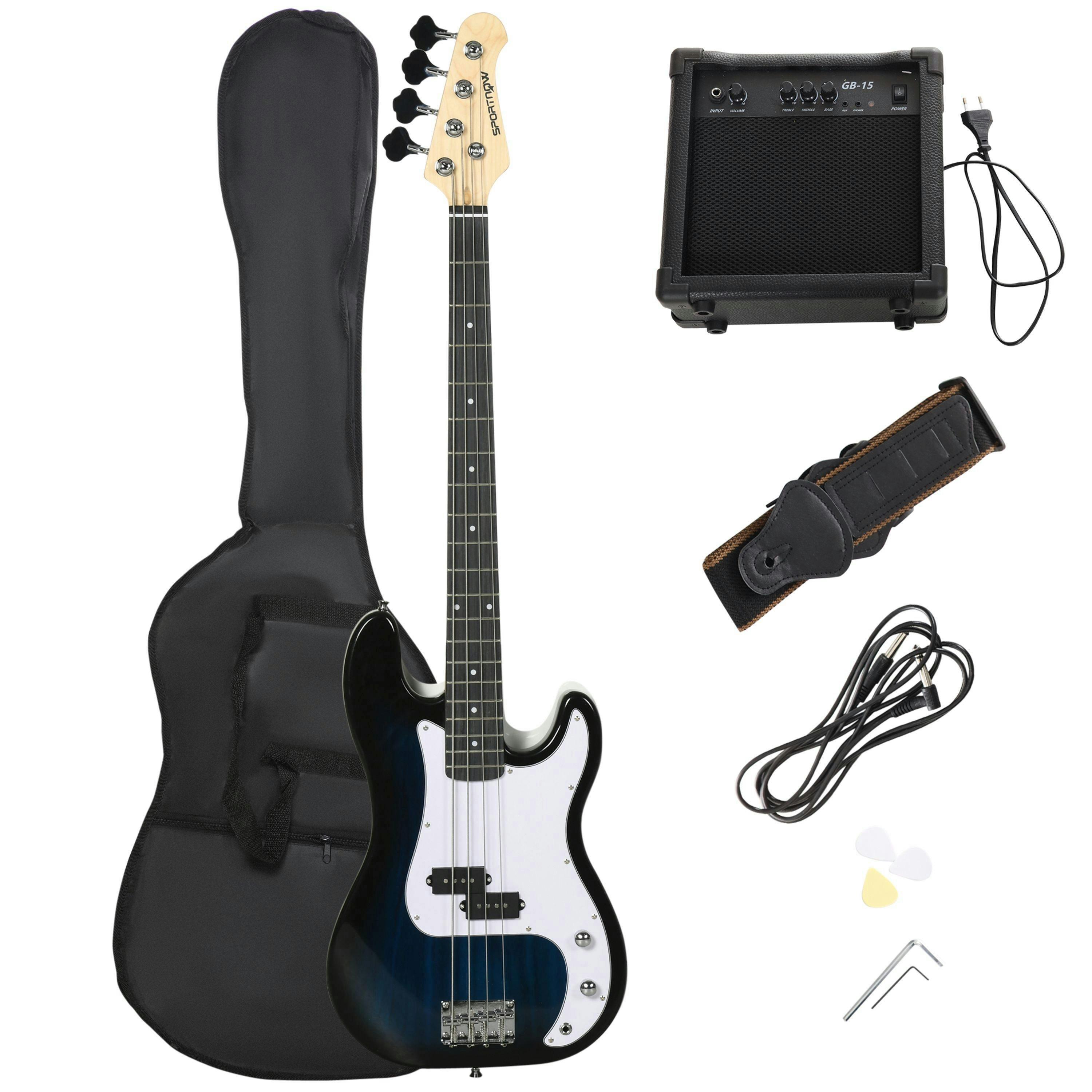 SPORTNOW 4 String Full Size Electric Bass Guitar for Beginner with Amp, Blue , view 2 of 5