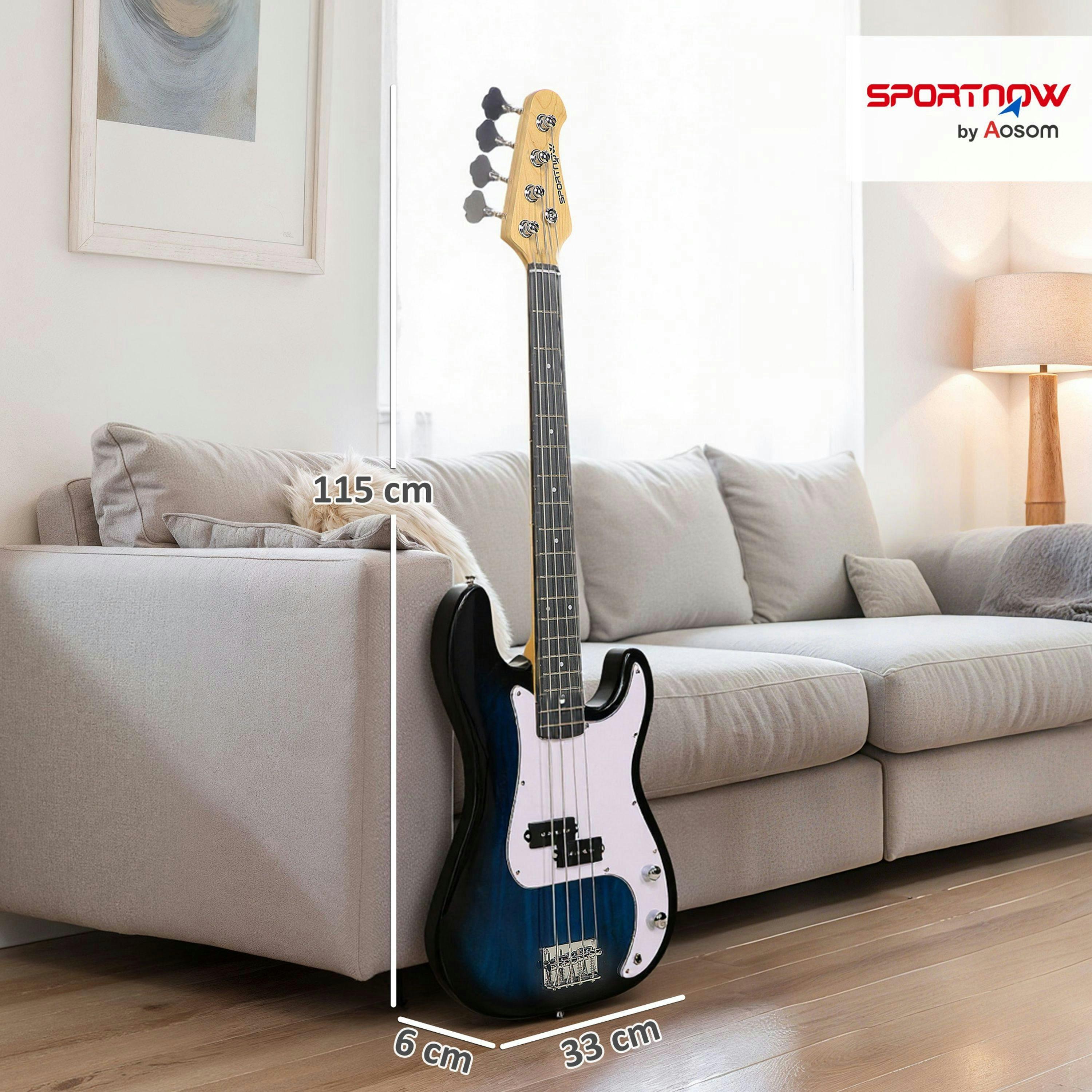 SPORTNOW 4 String Full Size Electric Bass Guitar for Beginner with Amp, Blue , view 3 of 5