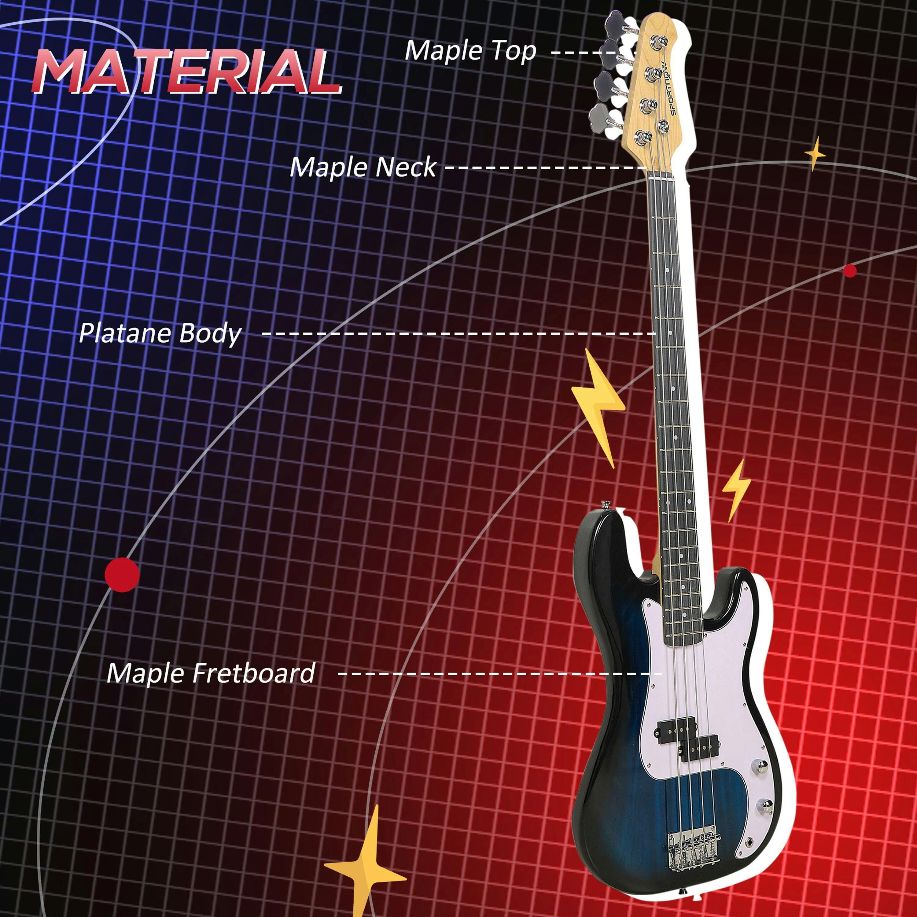 SPORTNOW 4 String Full Size Electric Bass Guitar for Beginner with Amp, Blue , view 4 of 5