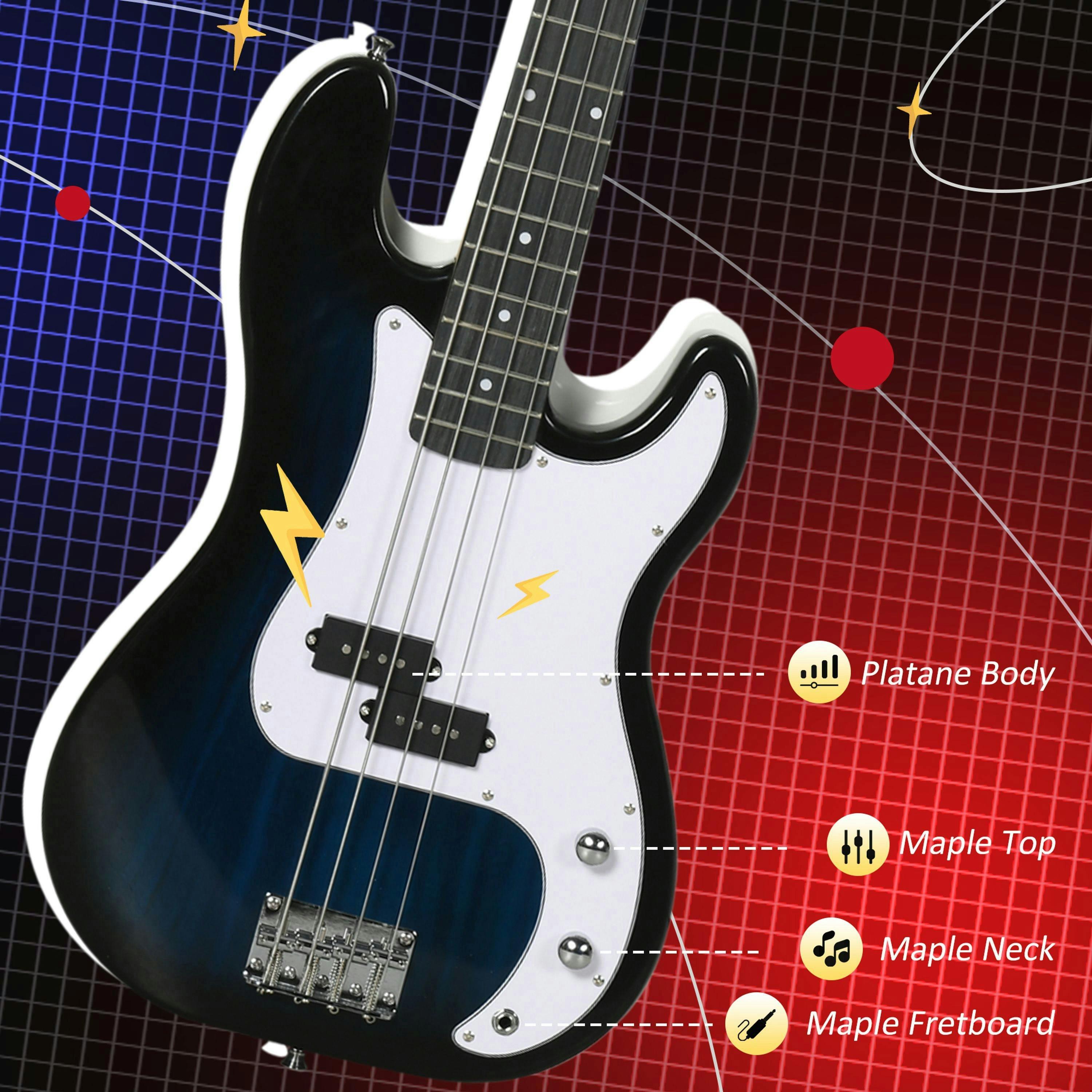SPORTNOW 4 String Full Size Electric Bass Guitar for Beginner with Amp, Blue , view 5 of 5