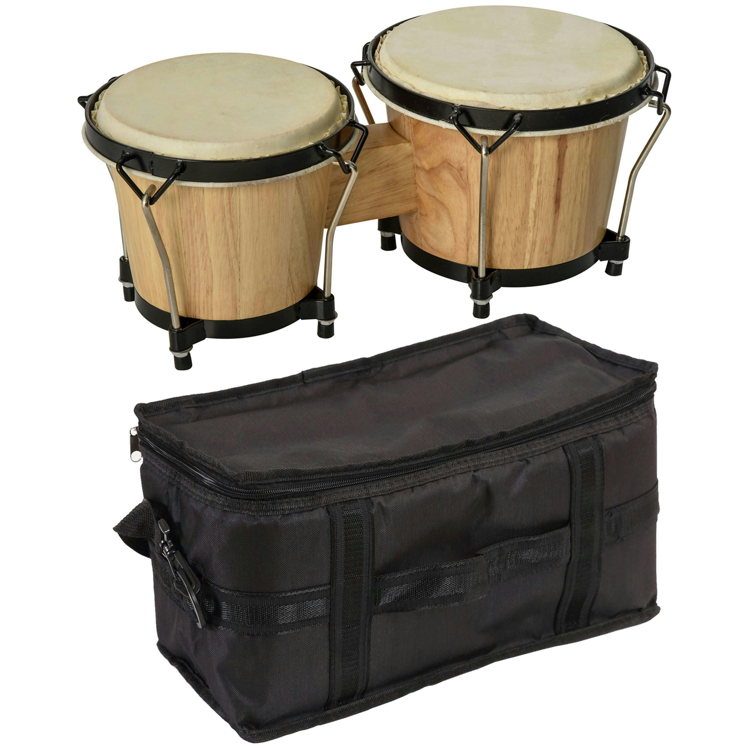 HOMCOM Wooden Bongo Drum Set w/ Sheepskin Drum Head Φ7.75" & Φ7" Tuning Wrench , view 2 of 5