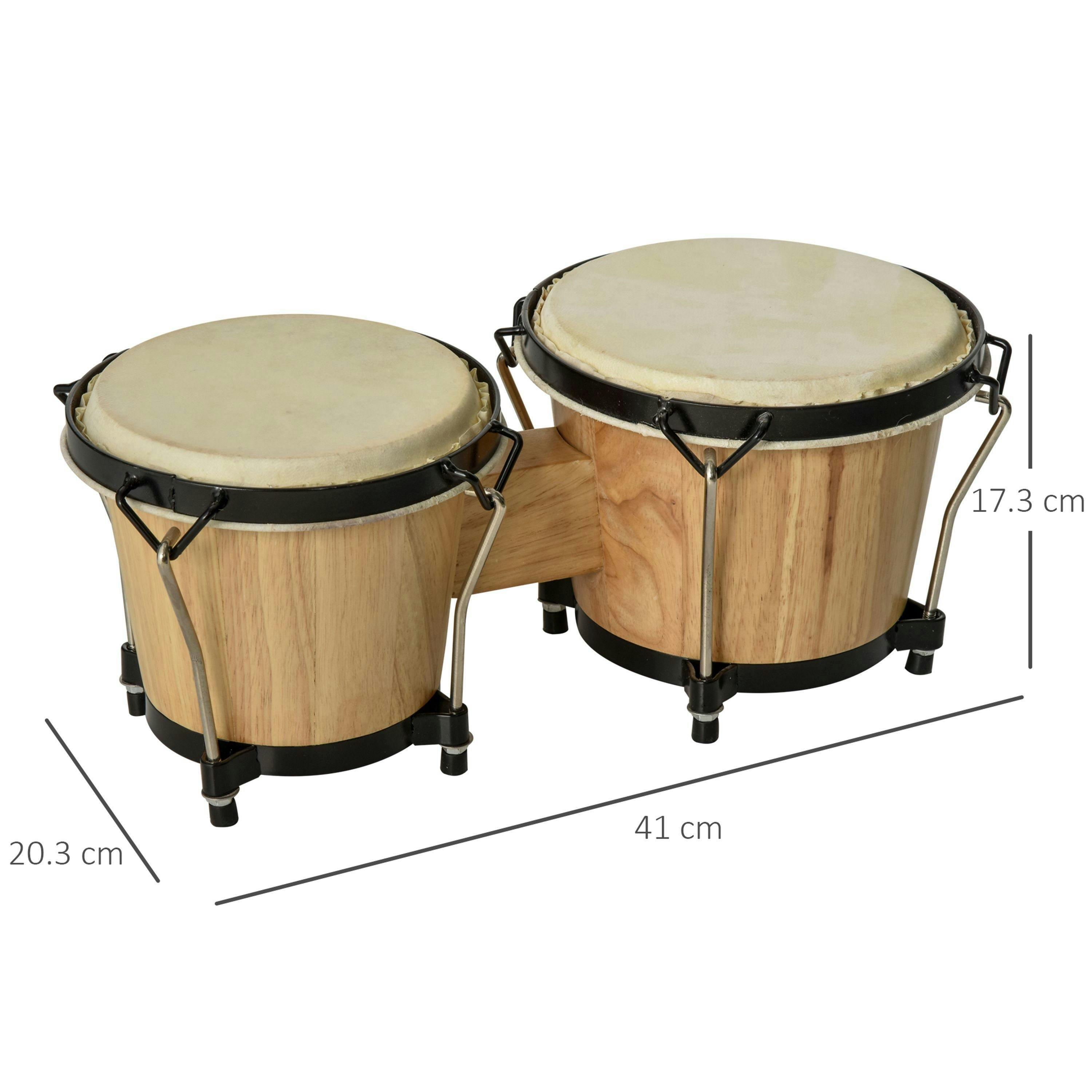 HOMCOM Wooden Bongo Drum Set w/ Sheepskin Drum Head Φ7.75" & Φ7" Tuning Wrench , view 3 of 5