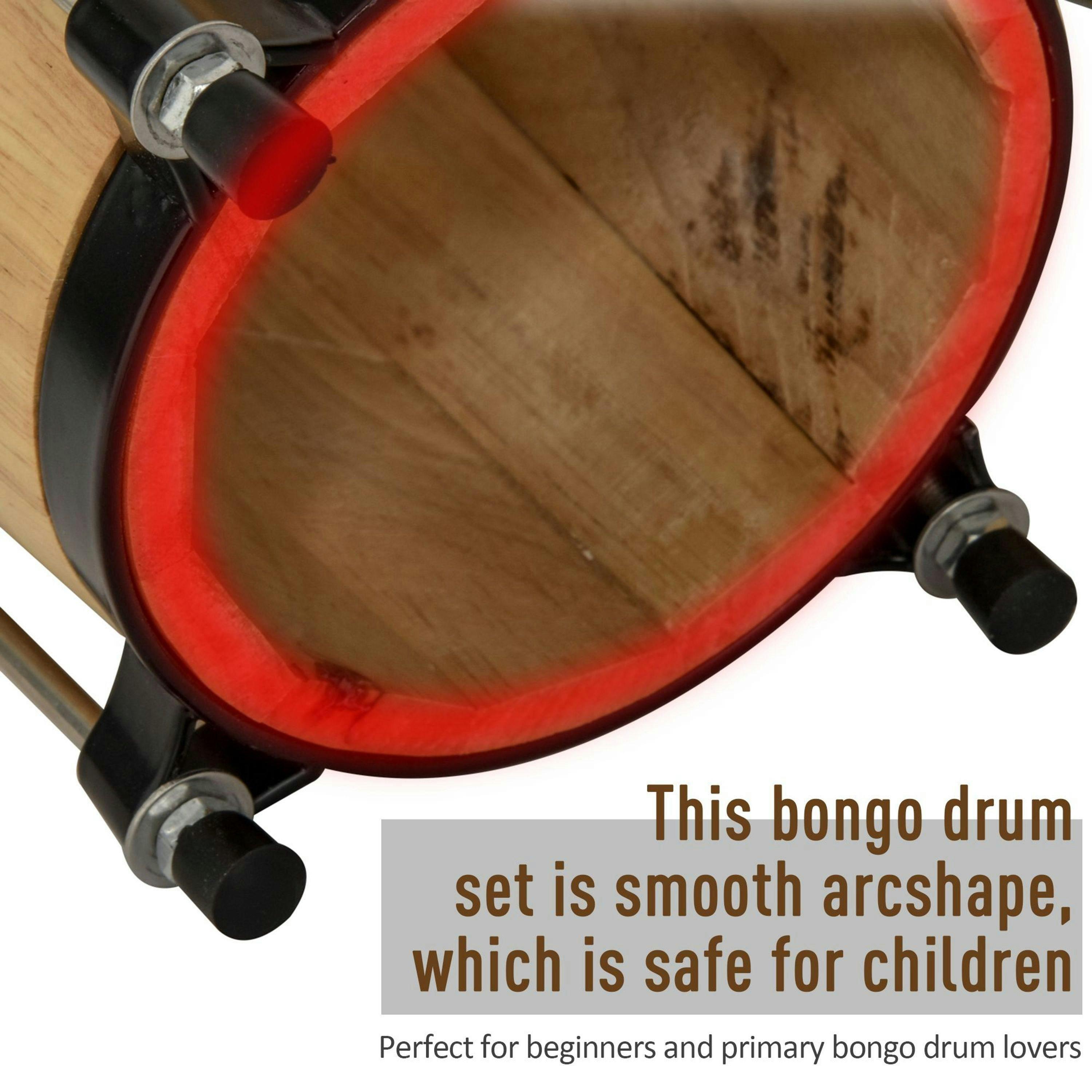 HOMCOM Wooden Bongo Drum Set w/ Sheepskin Drum Head Φ7.75" & Φ7" Tuning Wrench , view 5 of 5