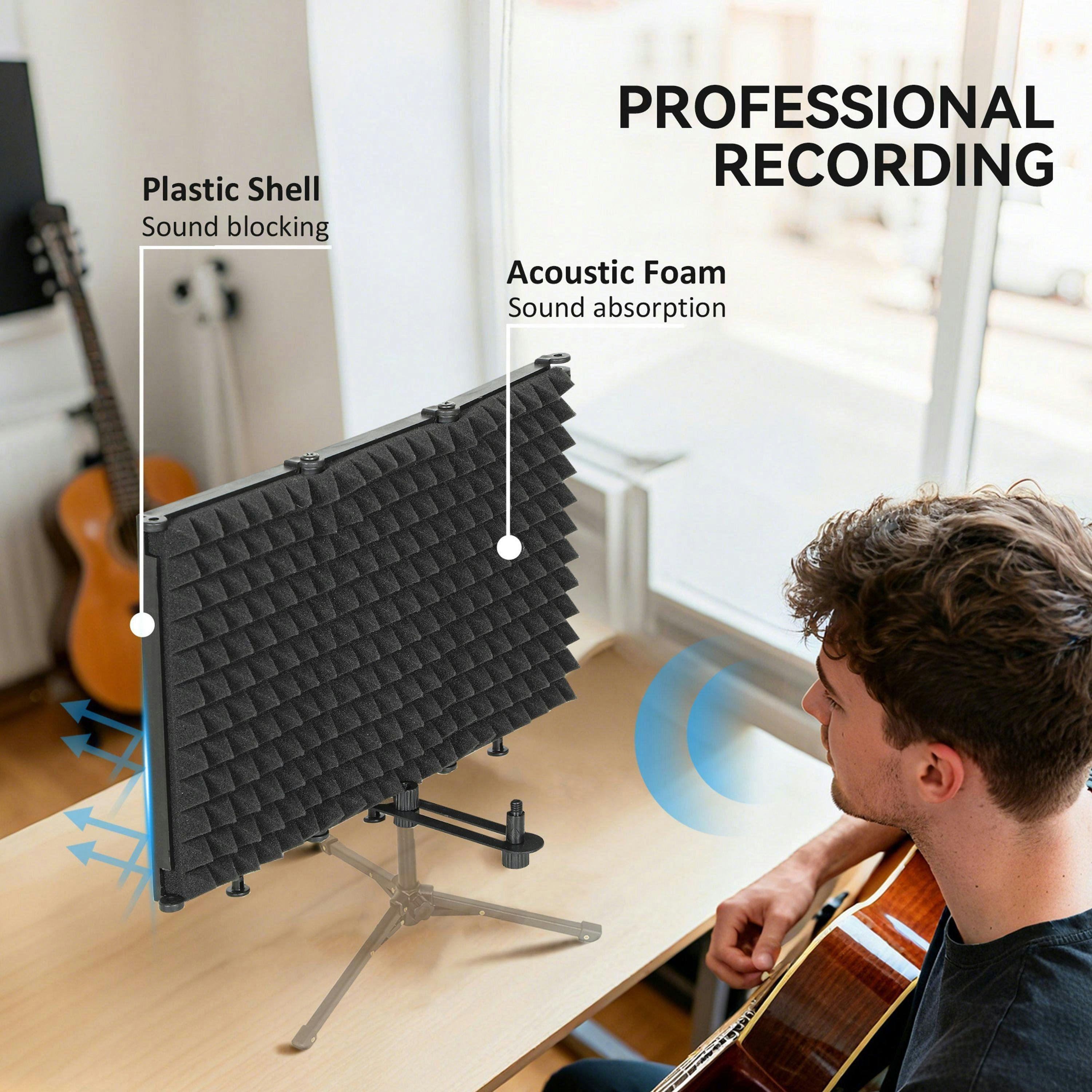 HOMCOM Foldable Table Top Studio Microphone Isolation Shield, Black , view 4 of 5