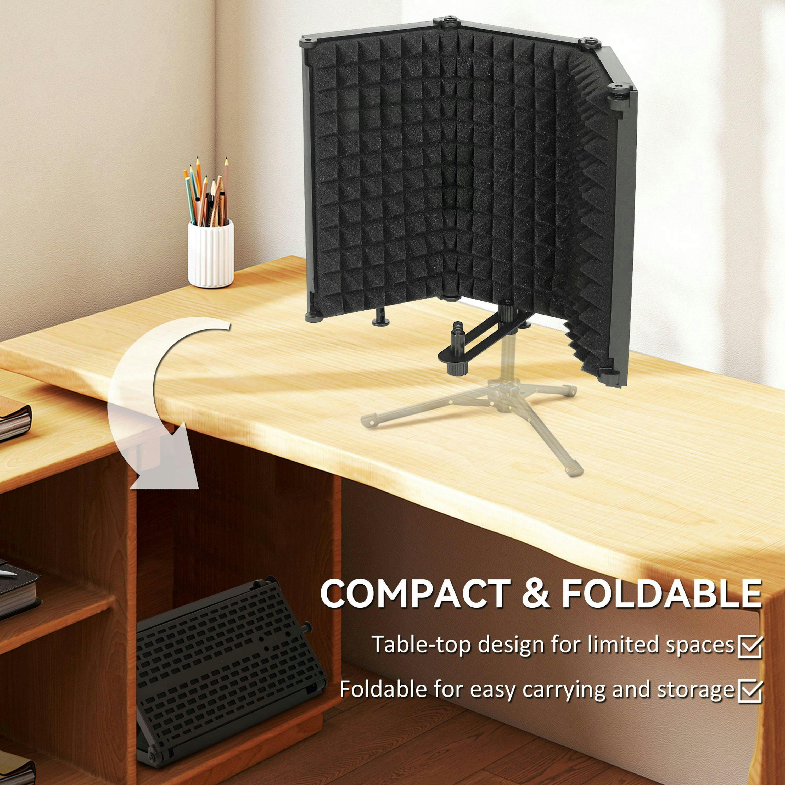 HOMCOM Foldable Table Top Studio Microphone Isolation Shield, Black , view 5 of 5