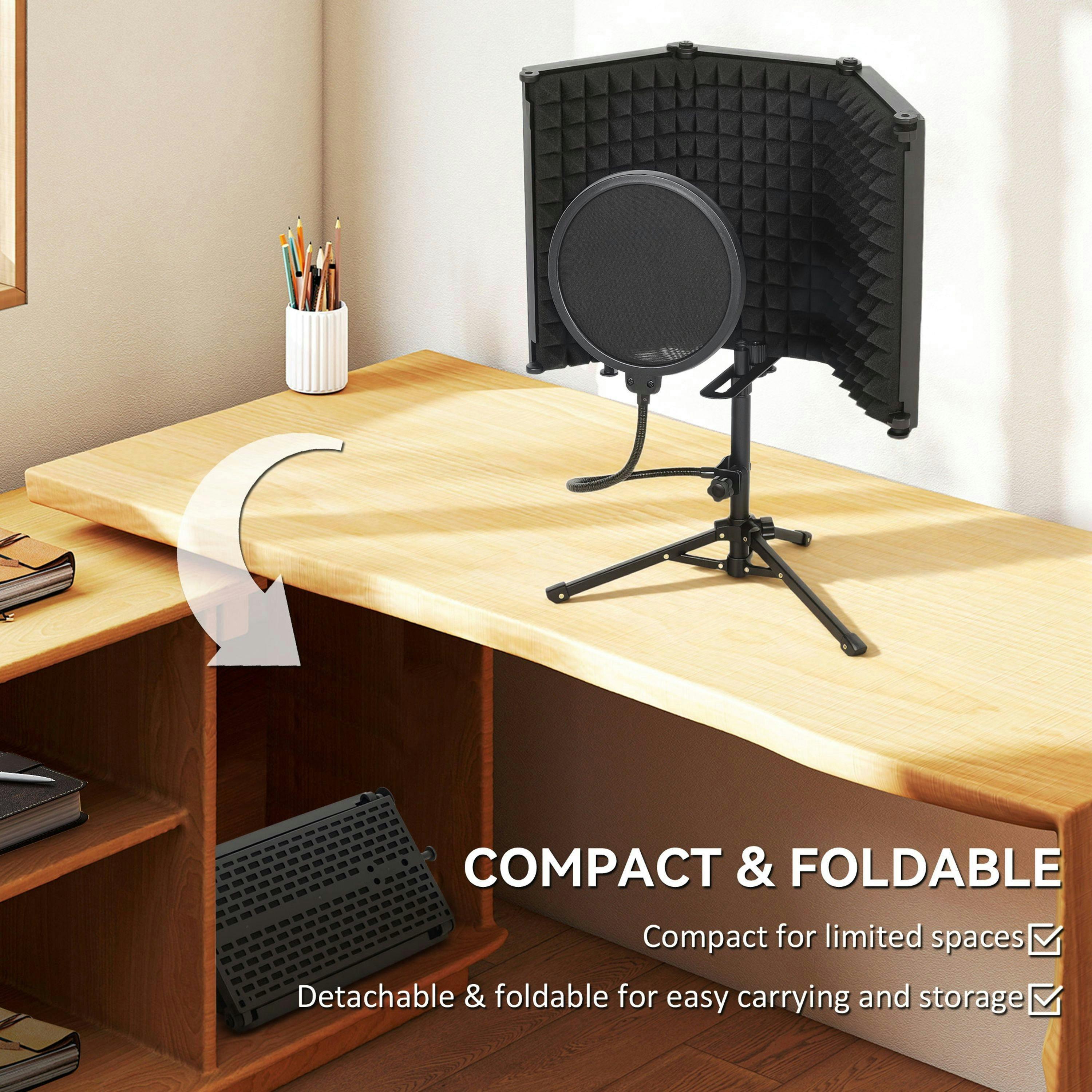 HOMCOM Studio Microphone Isolation Shield with Pop Filter & Stand, Black , view 5 of 5