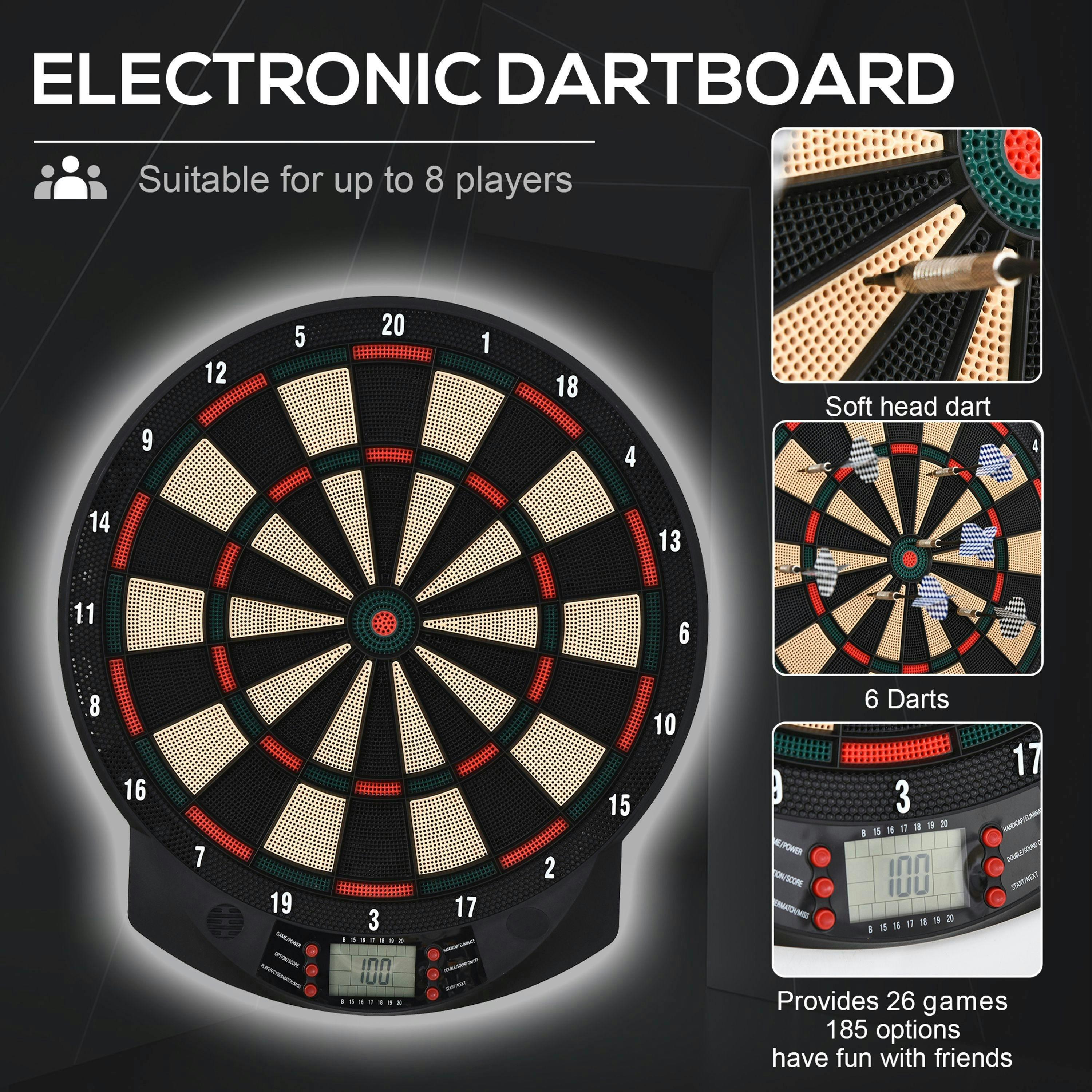 HOMCOM Electronic Dartboard 26 Games,185 Variations with 6 Darts Ready-to-Play , view 5 of 5