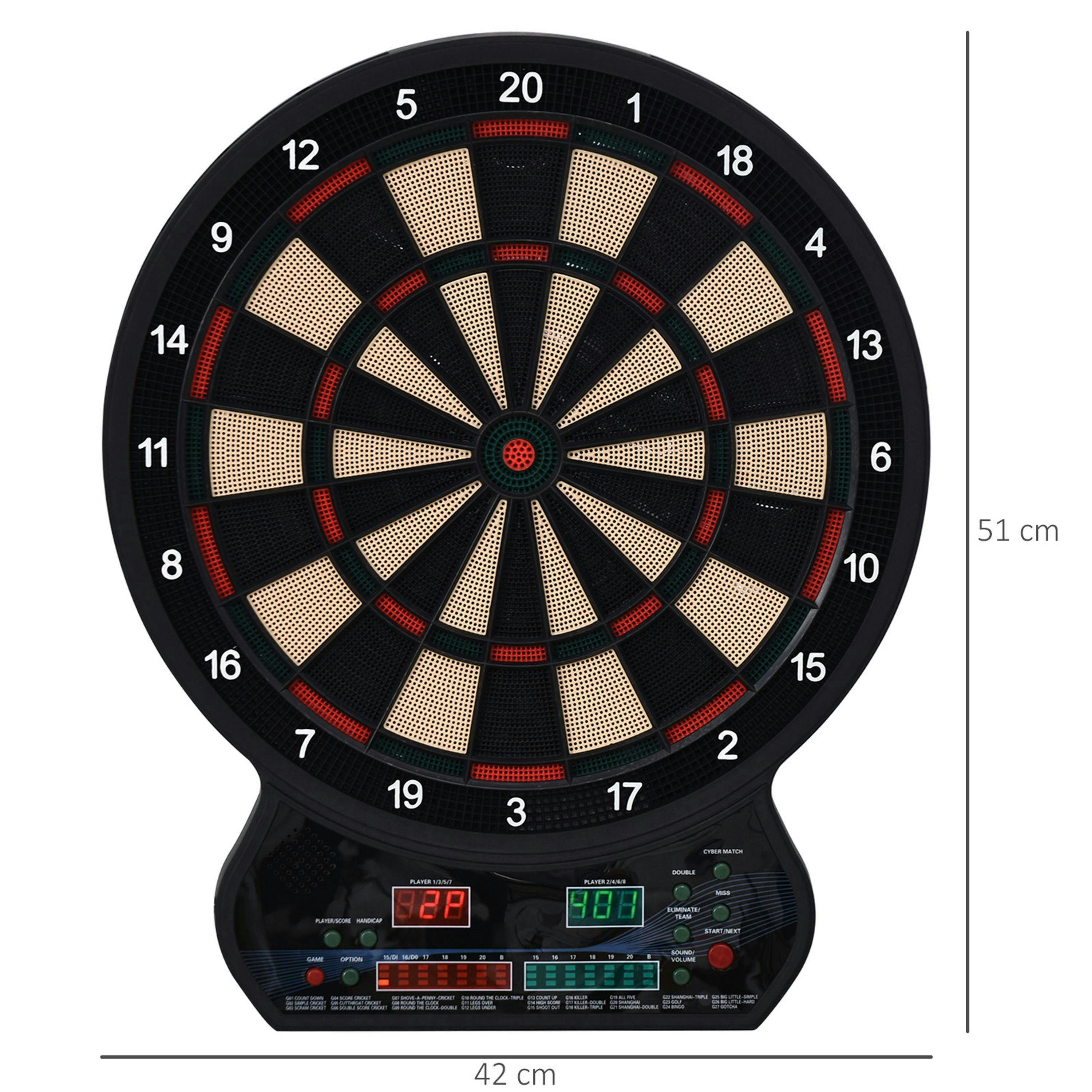 HOMCOM LED Dartboard Electronic Scoreboard 8 Players 27 Games Fun w/ 12 Darts , view 3 of 5
