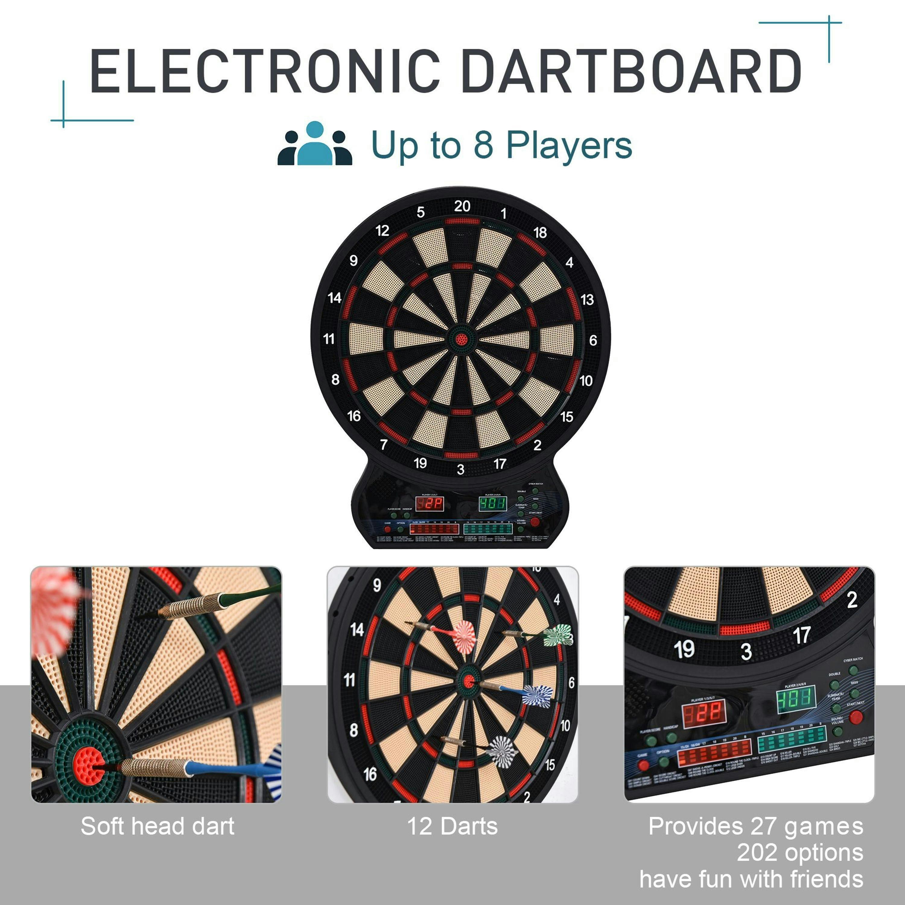 HOMCOM LED Dartboard Electronic Scoreboard 8 Players 27 Games Fun w/ 12 Darts , view 5 of 5