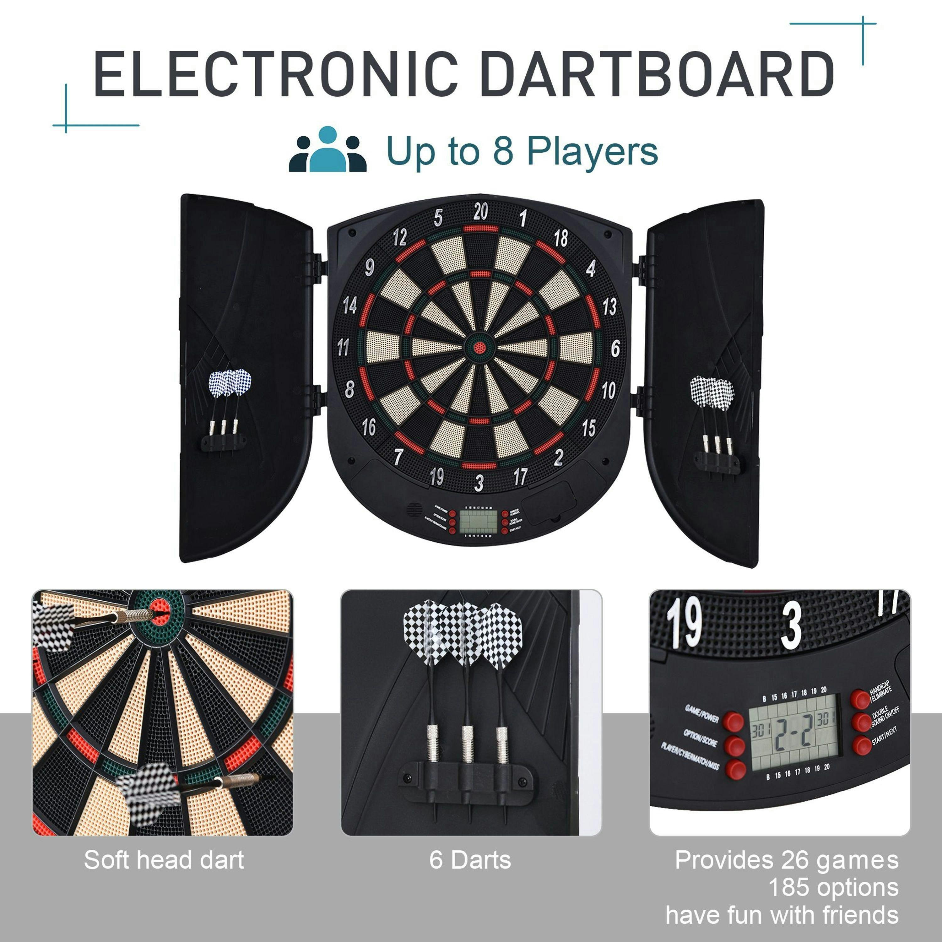 HOMCOM  Electronic Dartboard Set 26 Games and 185 Variations with 6 Darts , view 4 of 5