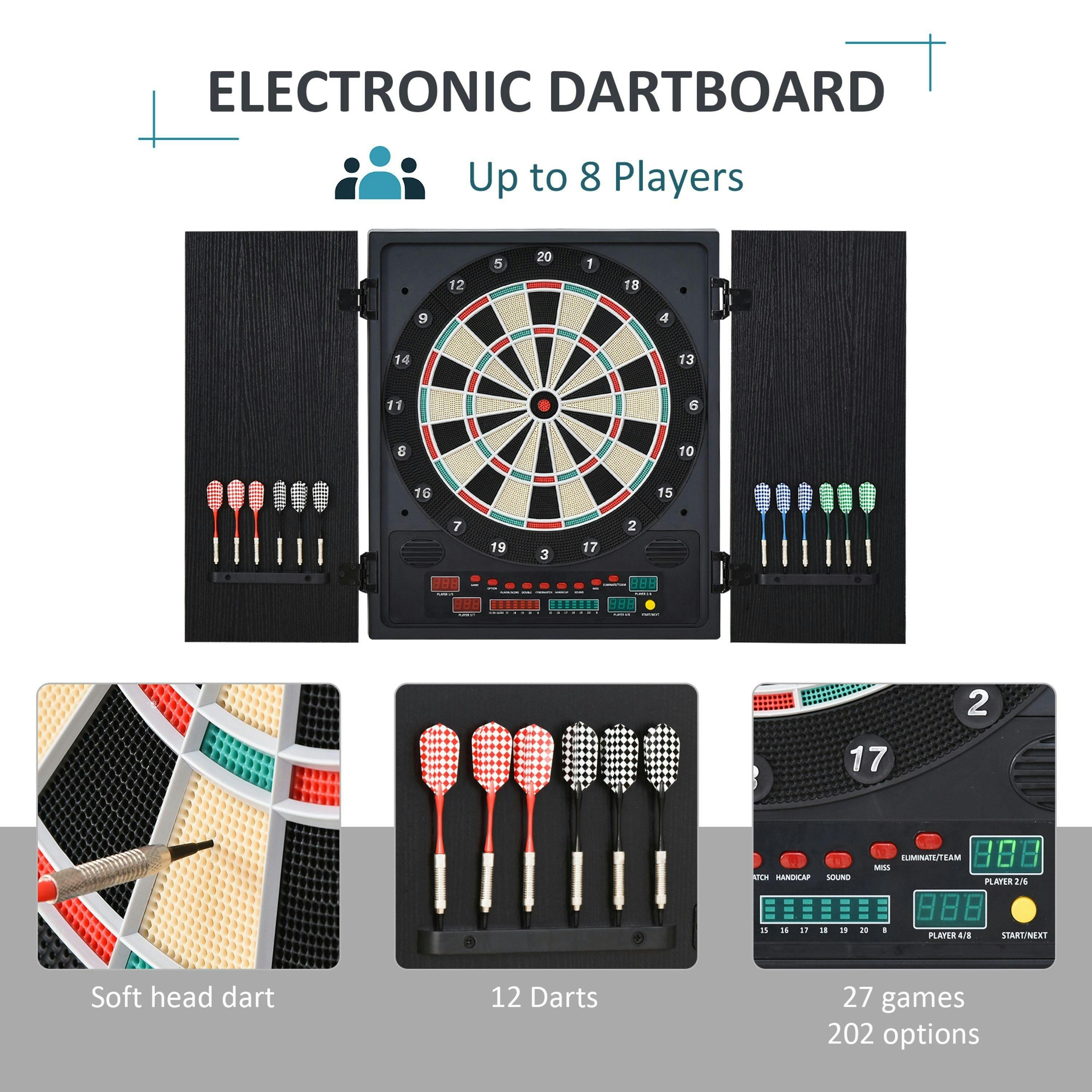 HOMCOM Electronic Dartboard In Case LED Scoreboard w/ 12 Darts 30 Heads Cabinet , view 4 of 5