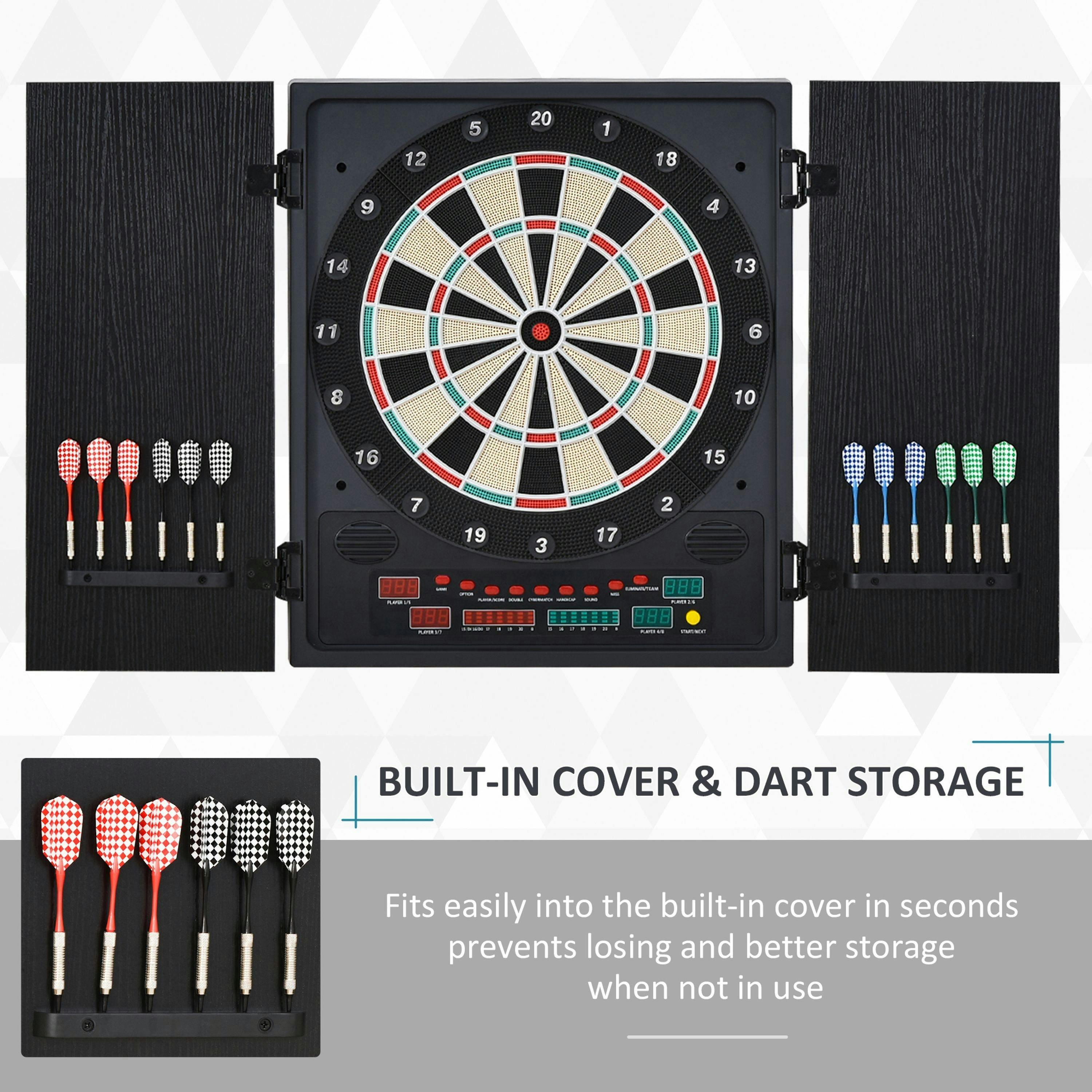 HOMCOM Electronic Dartboard In Case LED Scoreboard w/ 12 Darts 30 Heads Cabinet , view 5 of 5