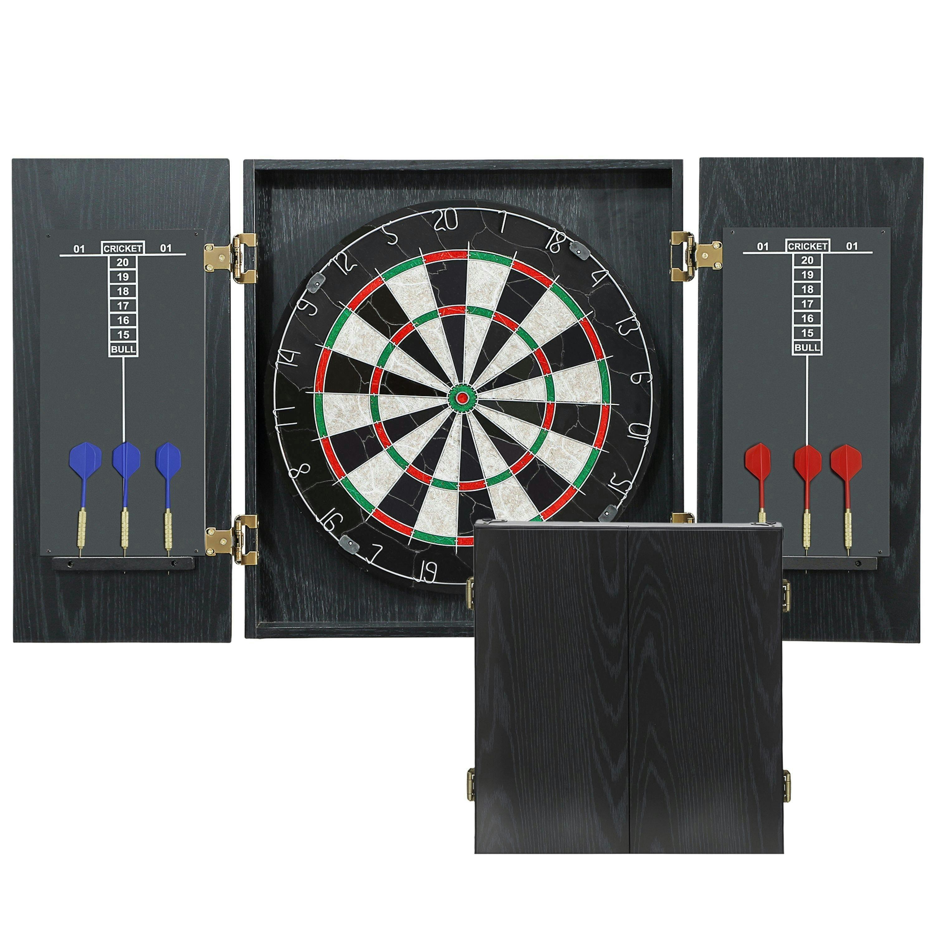 SPORTNOW Bristle Dartboard Set with Cabinet, 6 Steel Tip Darts, Dart Board , view 2 of 5