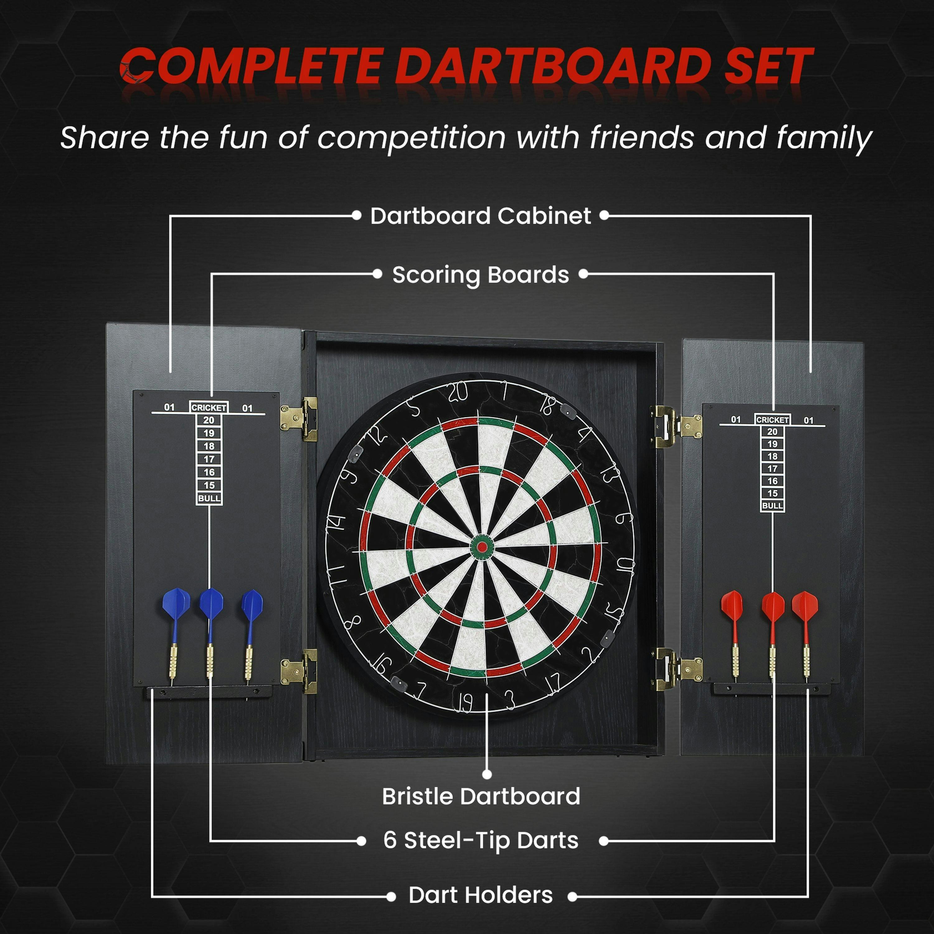 SPORTNOW Bristle Dartboard Set with Cabinet, 6 Steel Tip Darts, Dart Board , view 4 of 5