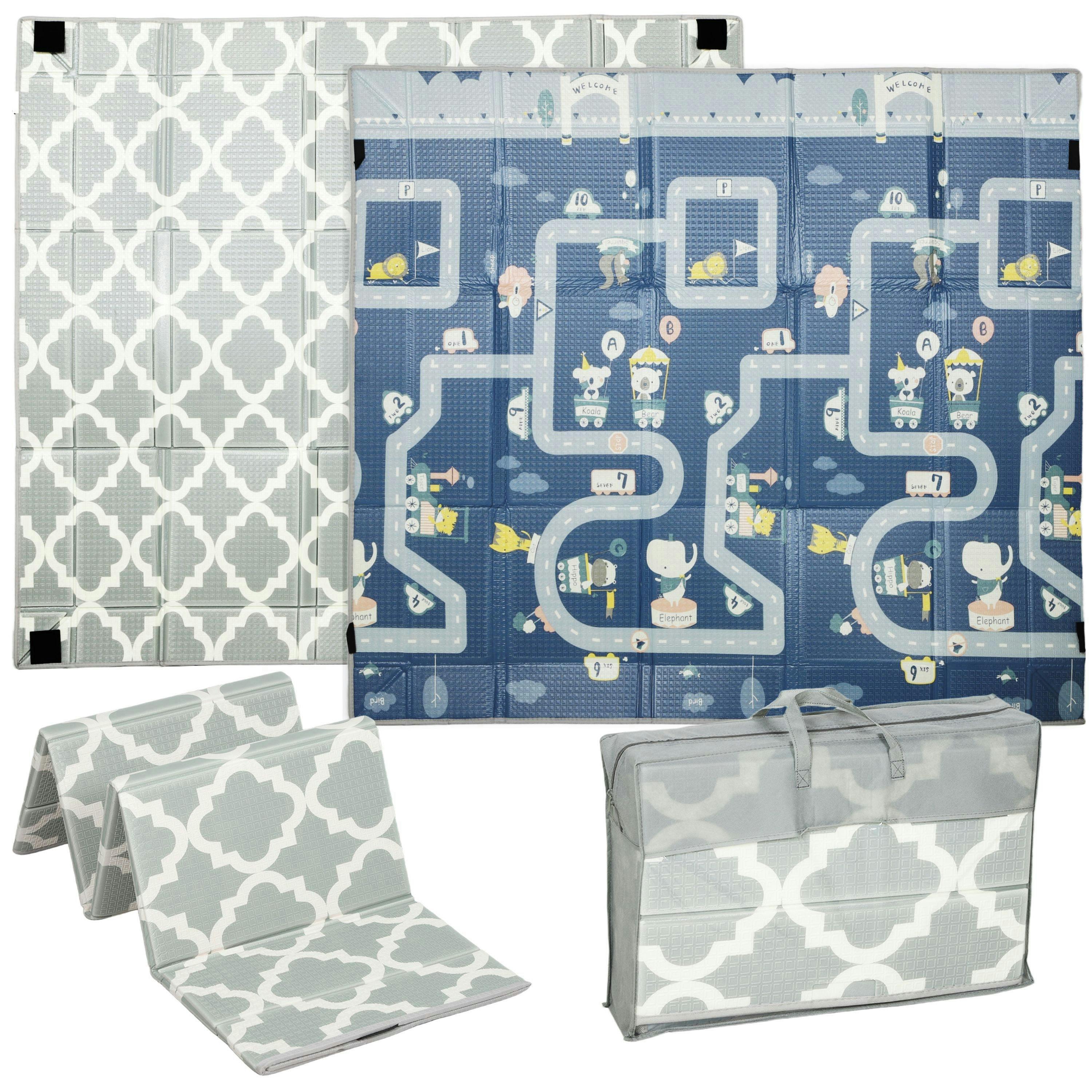 AIYAPLAY Foldable Baby Play Mat Large Traffic and Grey Diamond Theme , view 2 of 6