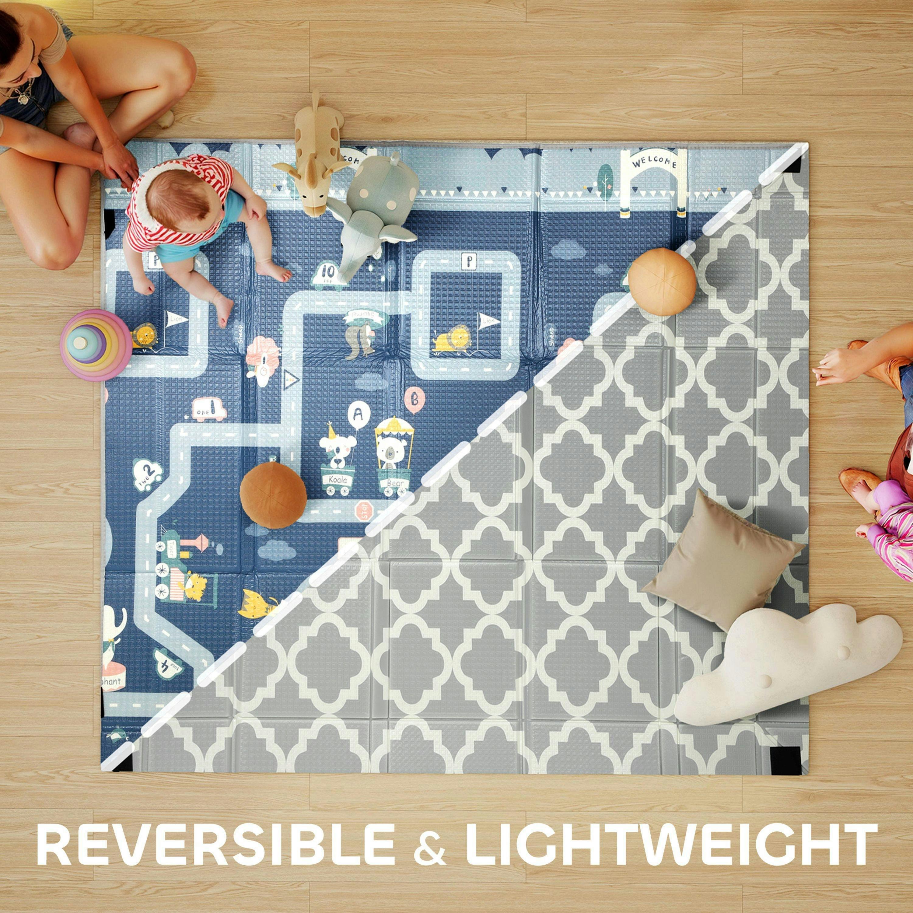 AIYAPLAY Foldable Baby Play Mat Large Traffic and Grey Diamond Theme , view 5 of 6