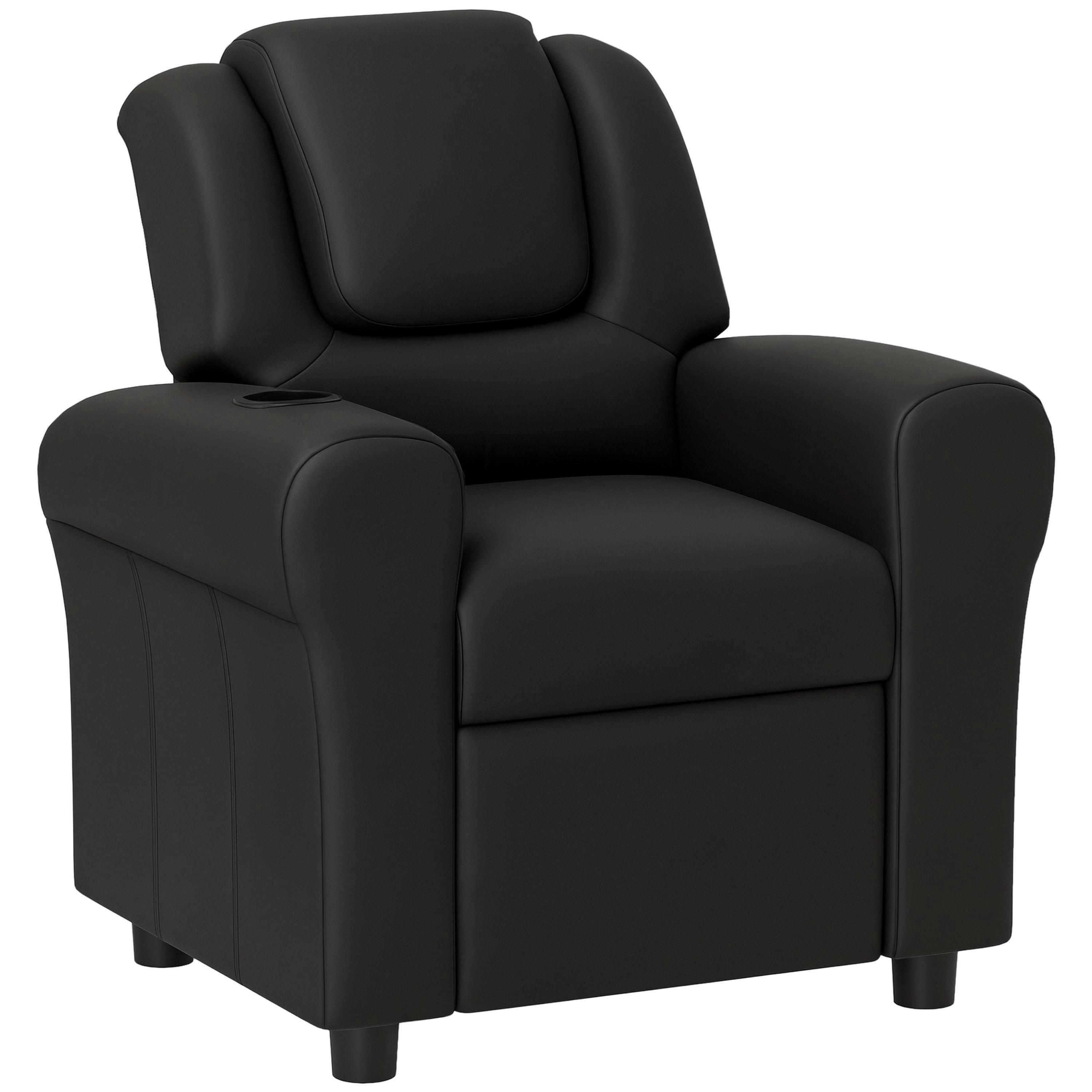 HOMCOM Kids Recliner, PU Leather Kids Armchair, Child Chair, Toddler Armchair with Adjustable Backrest, Footrest, Padded Headrest, Cup Holder , view 2 of 6