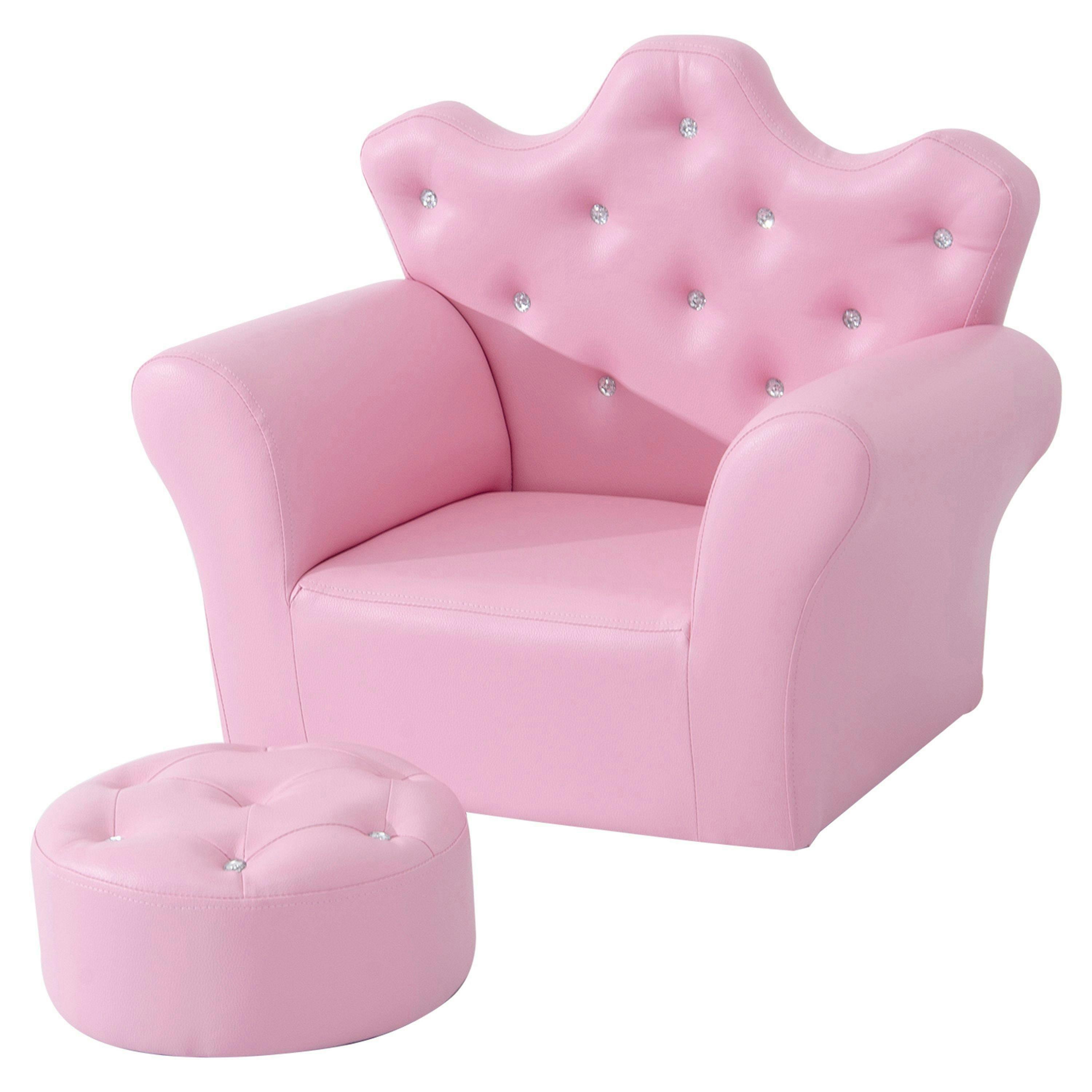 HOMCOM Kids Armchair Toddler Chair Sofa Set with Free Footstool Pink , view 2 of 6