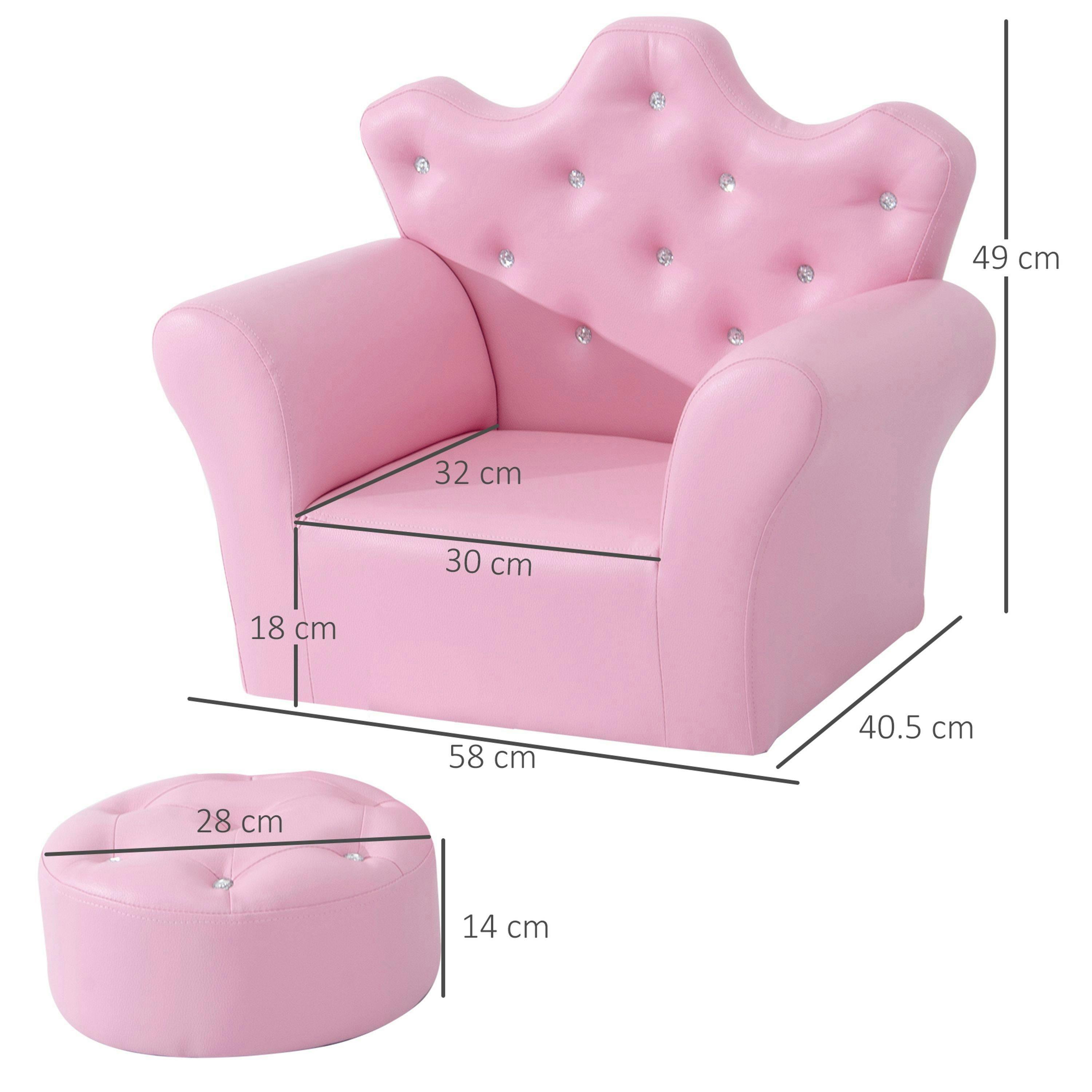 HOMCOM Kids Armchair Toddler Chair Sofa Set with Free Footstool Pink , view 3 of 6