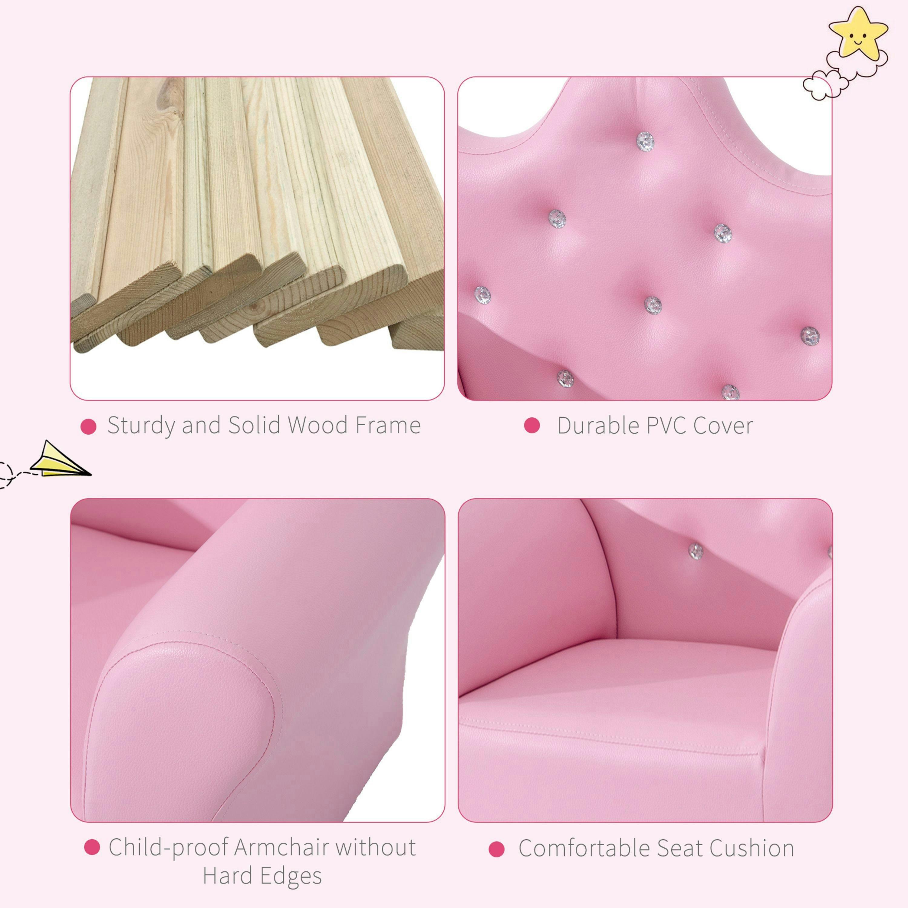 HOMCOM Kids Armchair Toddler Chair Sofa Set with Free Footstool Pink , view 4 of 6