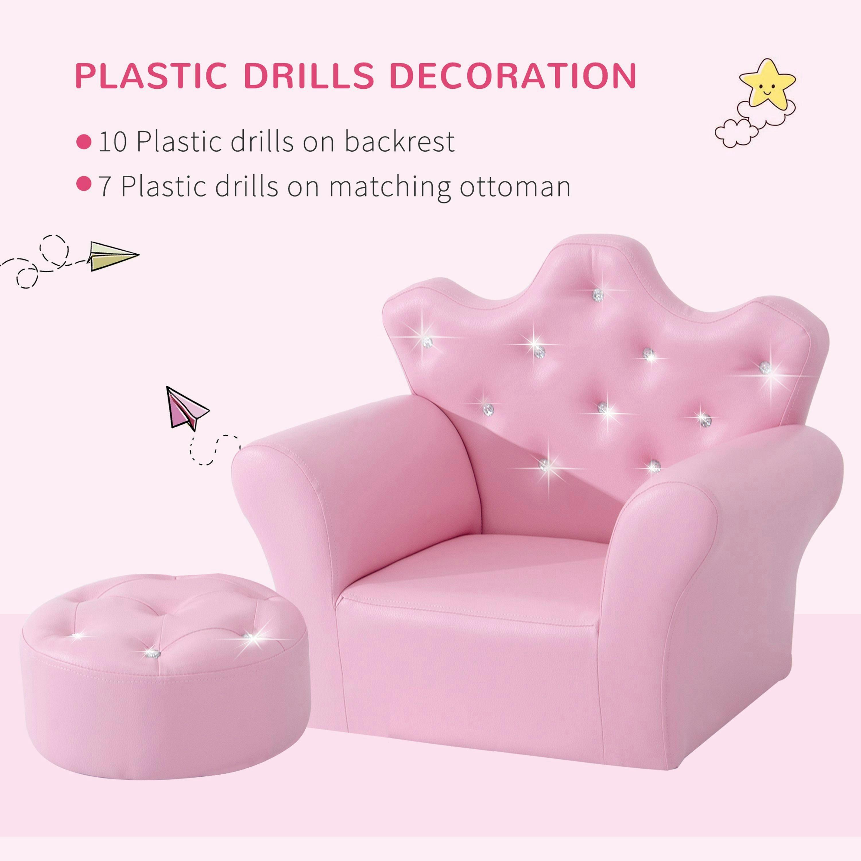 HOMCOM Kids Armchair Toddler Chair Sofa Set with Free Footstool Pink , view 5 of 6