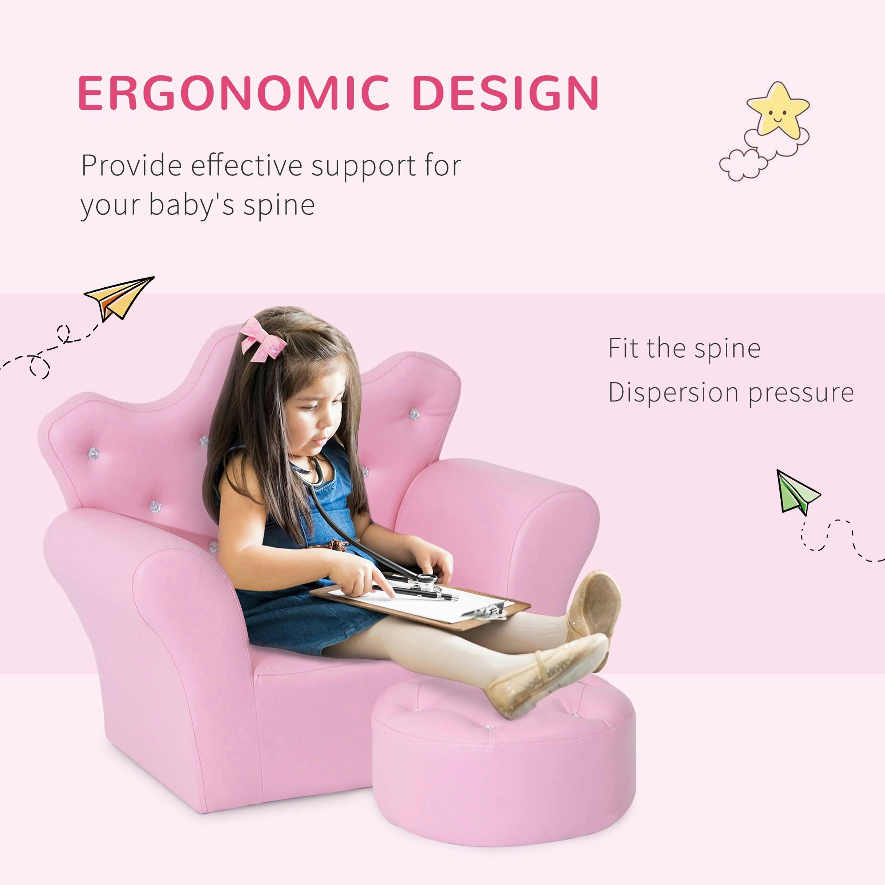 HOMCOM Kids Armchair Toddler Chair Sofa Set with Free Footstool Pink , view 6 of 6