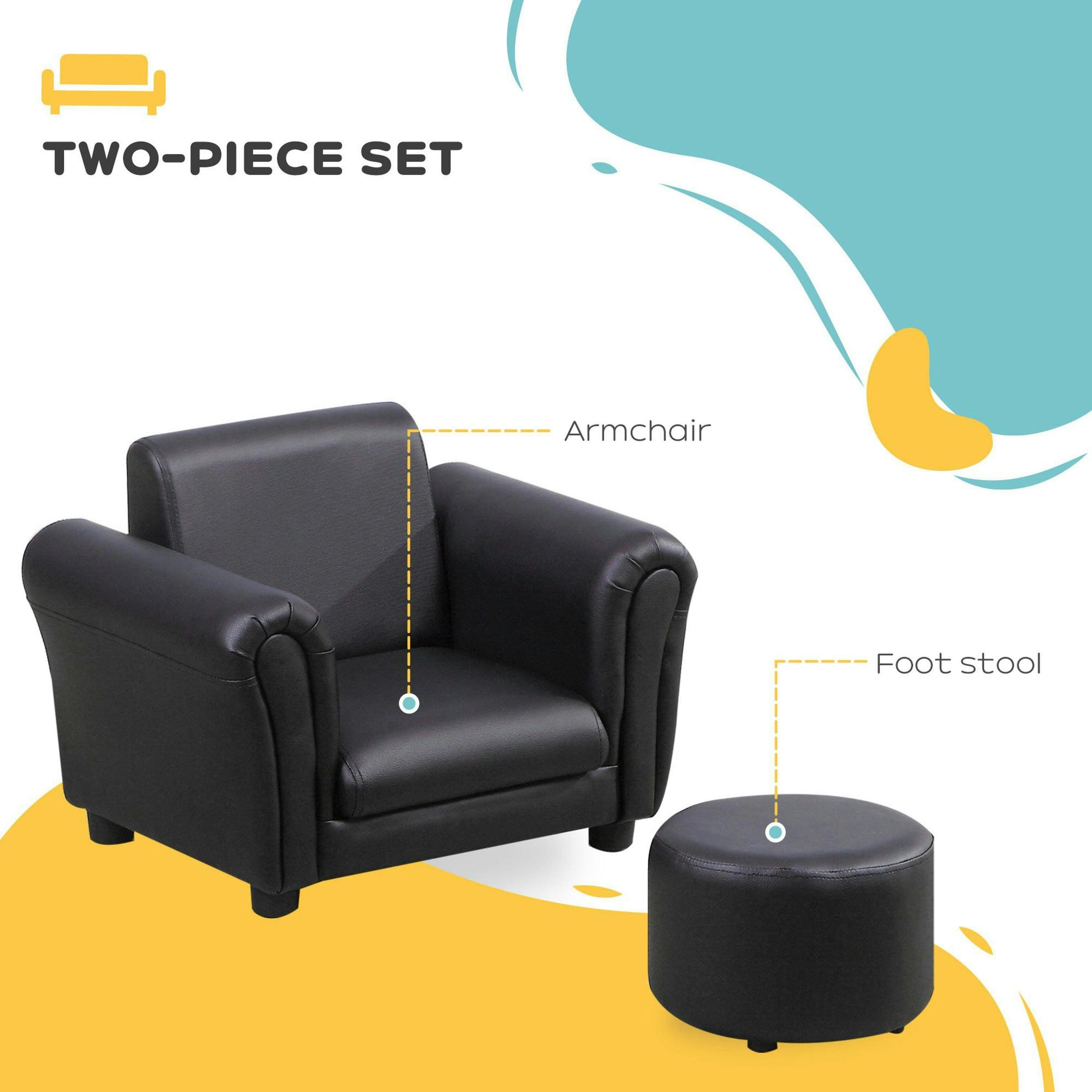 HOMCOM Children's Armchairs Toddler Chair Sofa Single Seater Childrens Armrest w/ Footstool , view 4 of 6