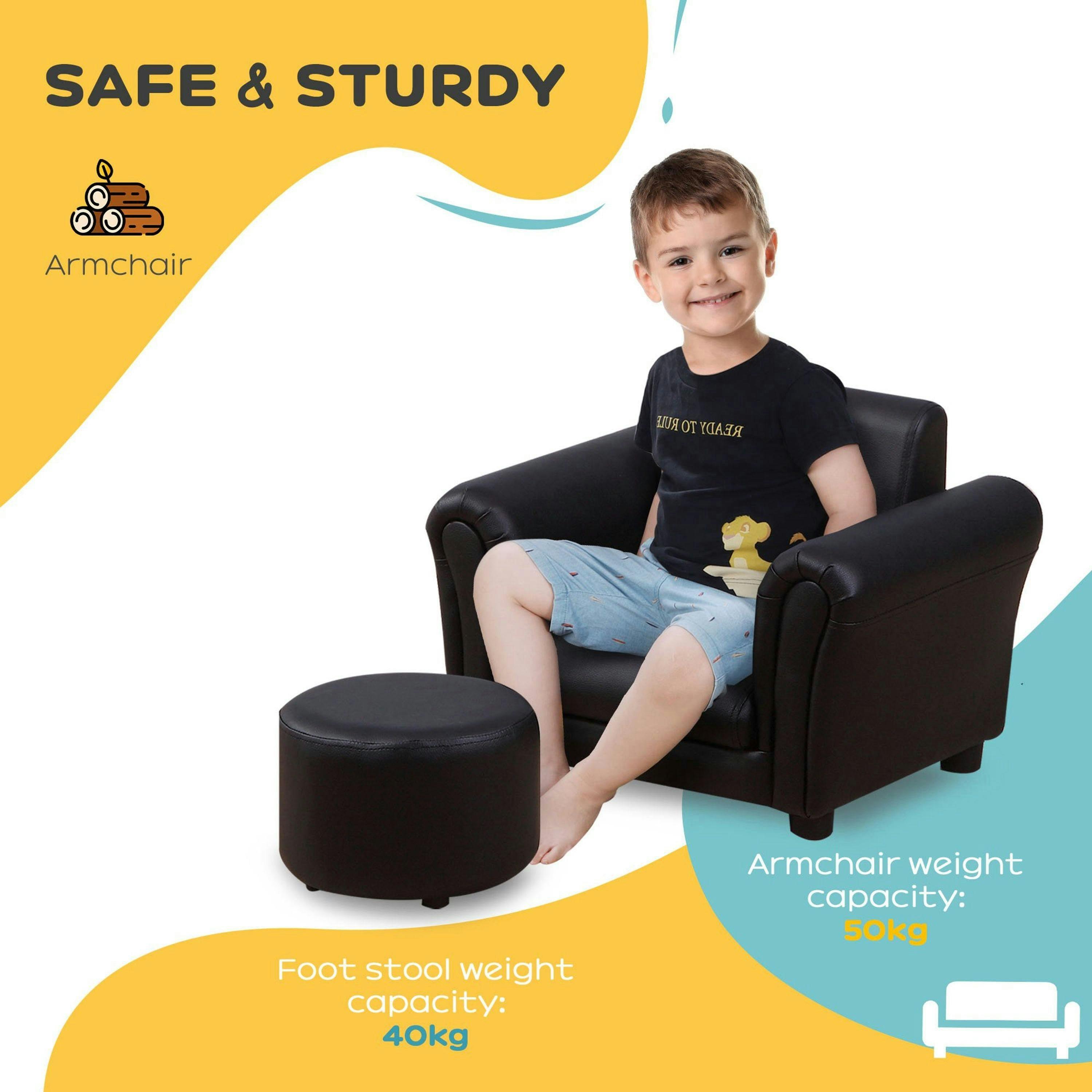 HOMCOM Children's Armchairs Toddler Chair Sofa Single Seater Childrens Armrest w/ Footstool , view 5 of 6