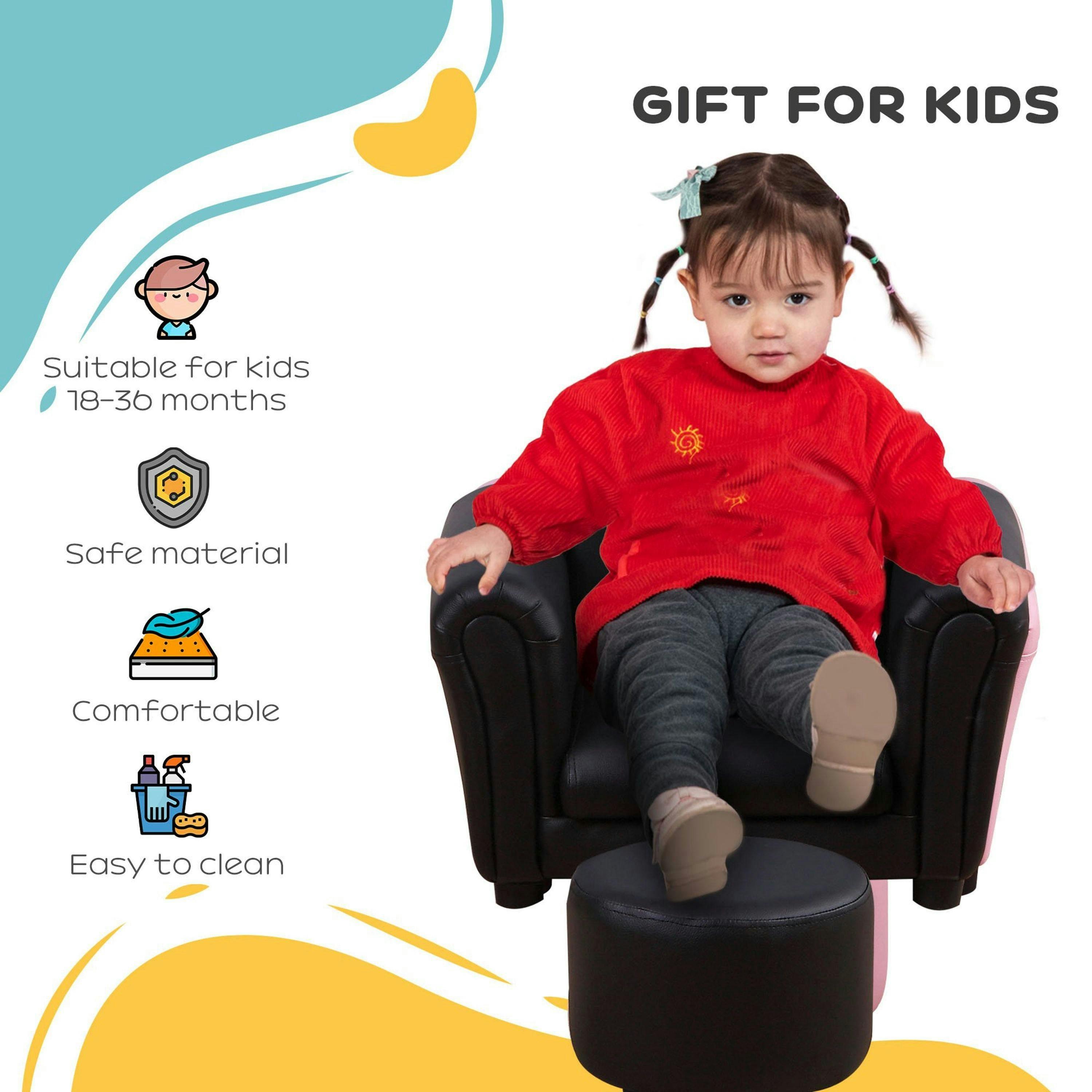 HOMCOM Children's Armchairs Toddler Chair Sofa Single Seater Childrens Armrest w/ Footstool , view 6 of 6
